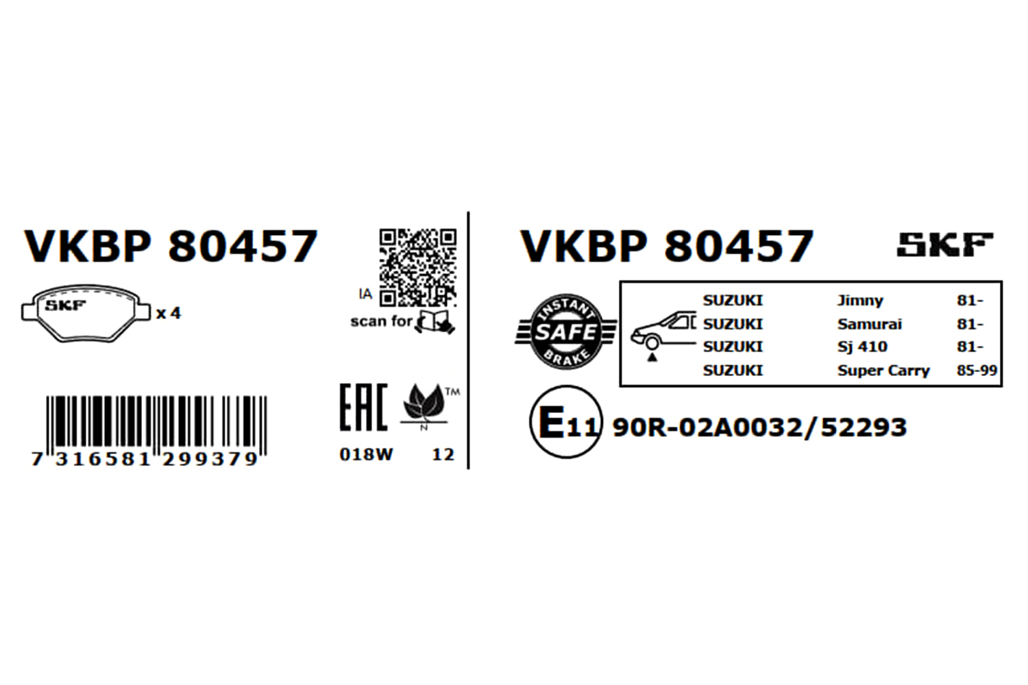 Ilustracja VKBP 80457 SKF klocki hamulcowe