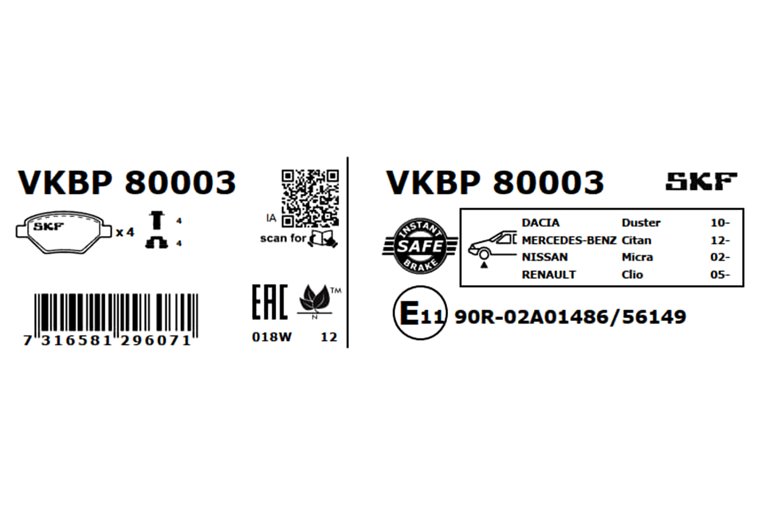 Ilustracja VKBP 80003 SKF klocki hamulcowe
