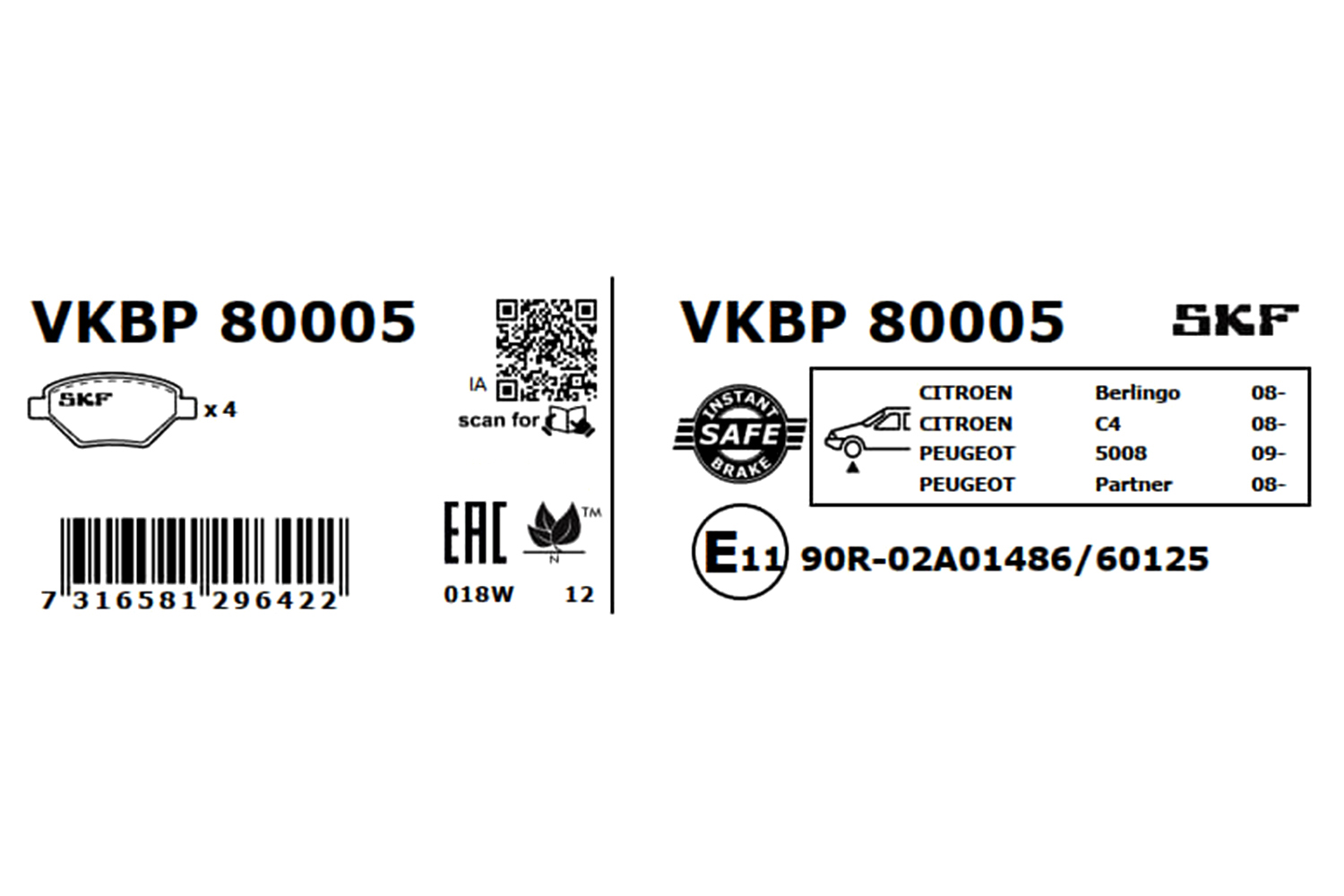 Ilustracja VKBP 80005 SKF klocki hamulcowe
