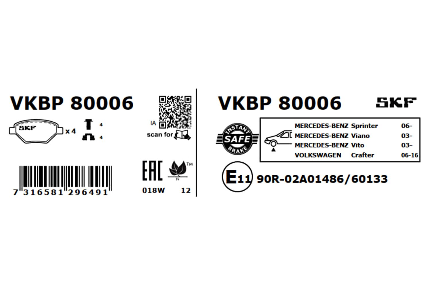 Ilustracja VKBP 80006 SKF klocki hamulcowe