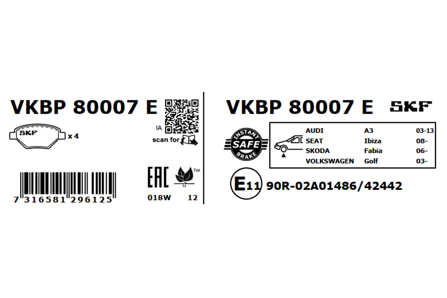 Ilustracja VKBP 80007 E SKF klocki hamulcowe