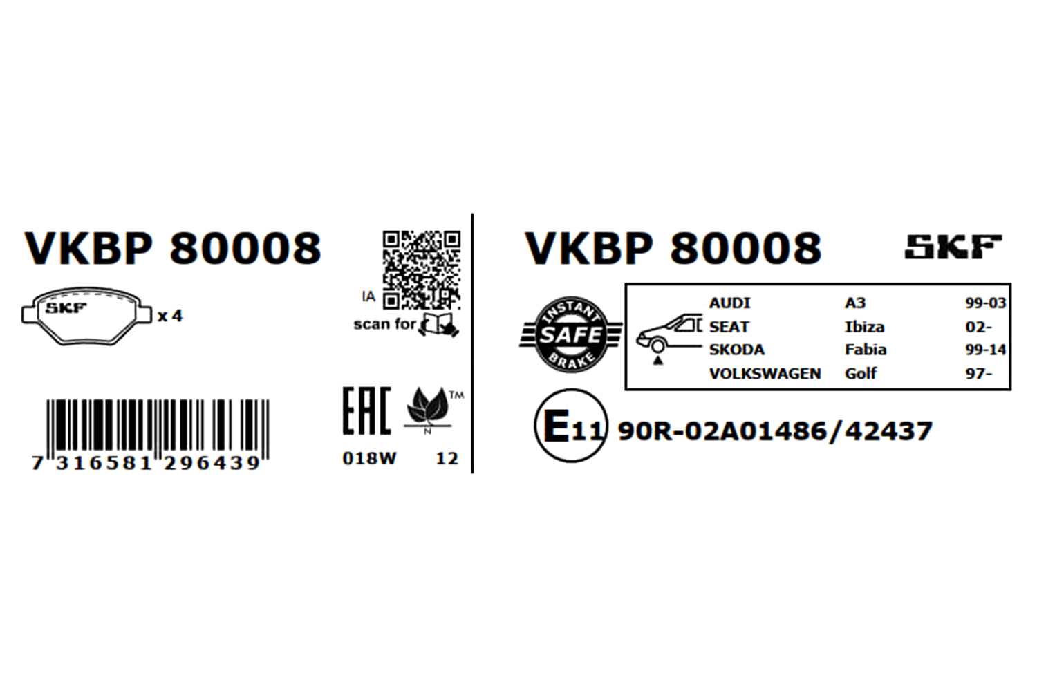 Ilustracja VKBP 80008 SKF klocki hamulcowe