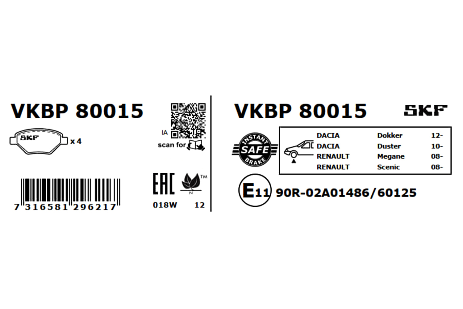 Ilustracja VKBP 80015 SKF klocki hamulcowe
