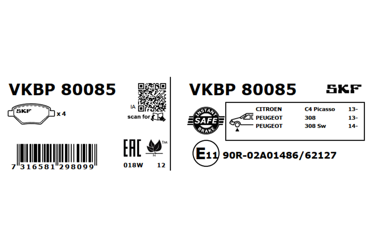 Ilustracja VKBP 80085 SKF klocki hamulcowe