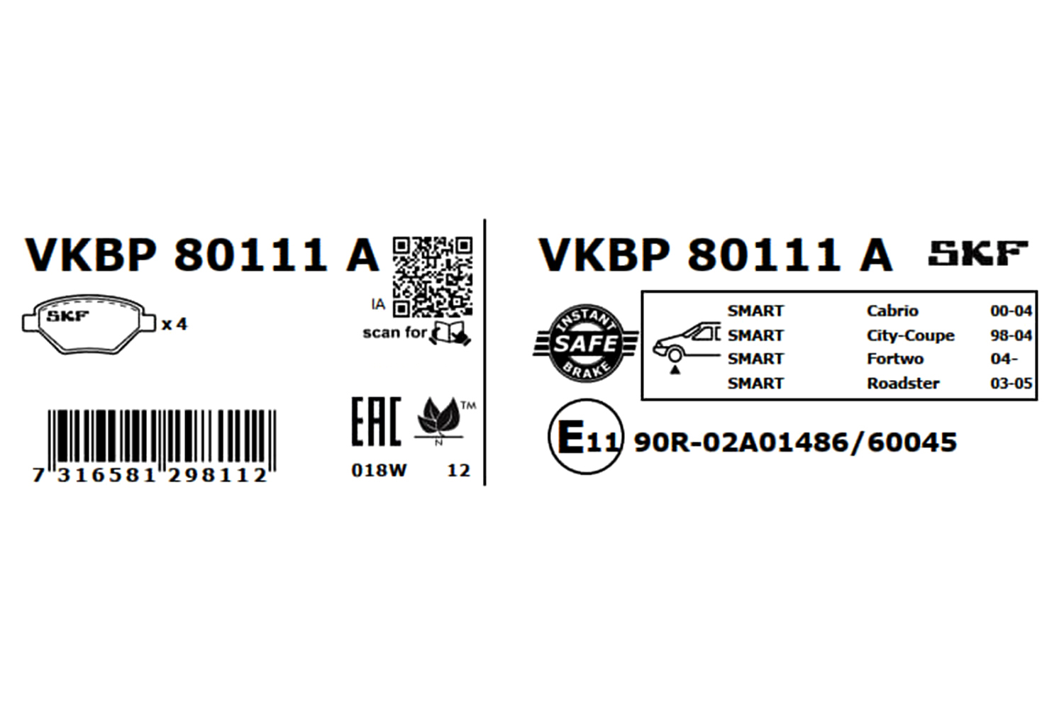 Ilustracja VKBP 80111 A SKF klocki hamulcowe