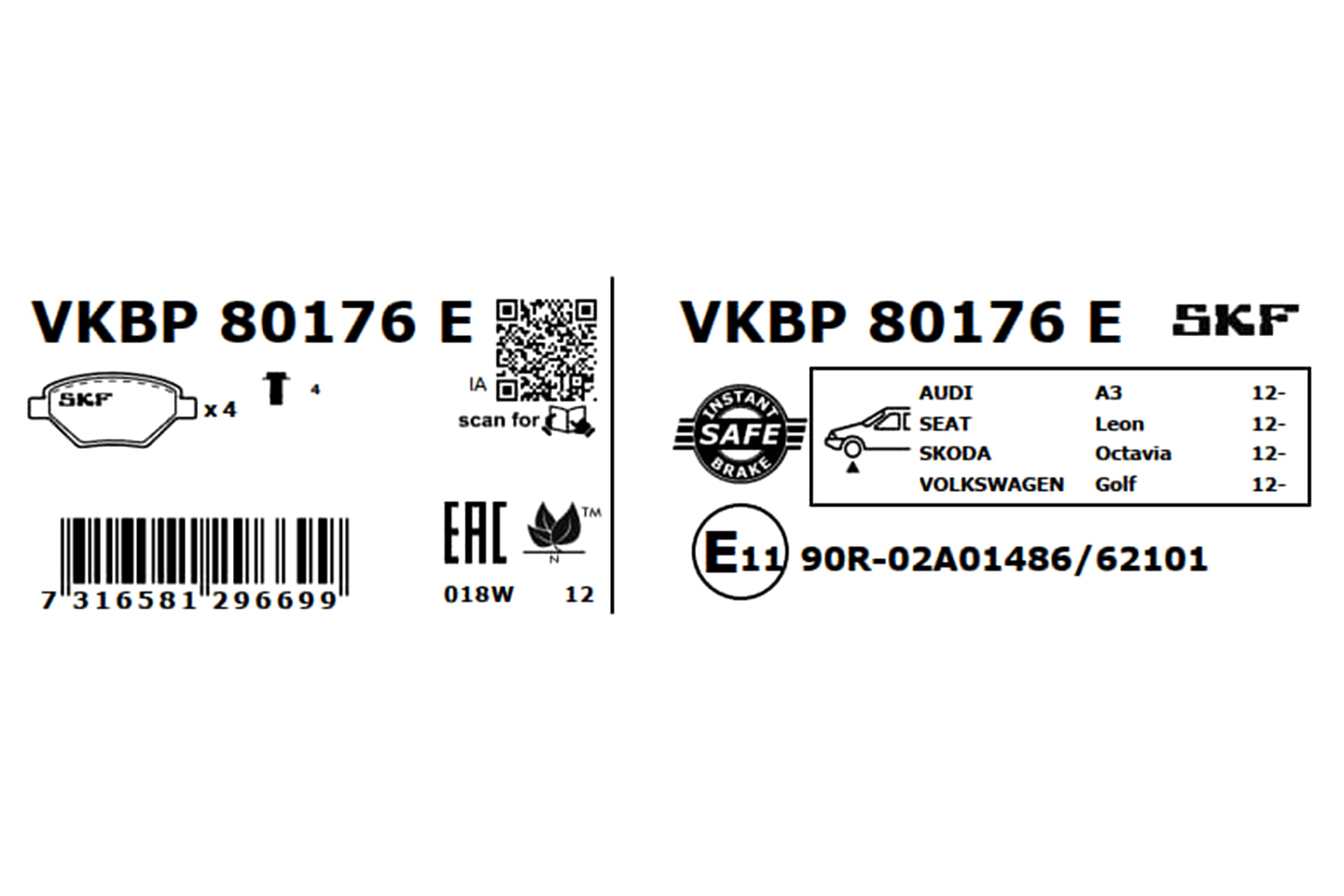 Ilustracja VKBP 80176 E SKF klocki hamulcowe