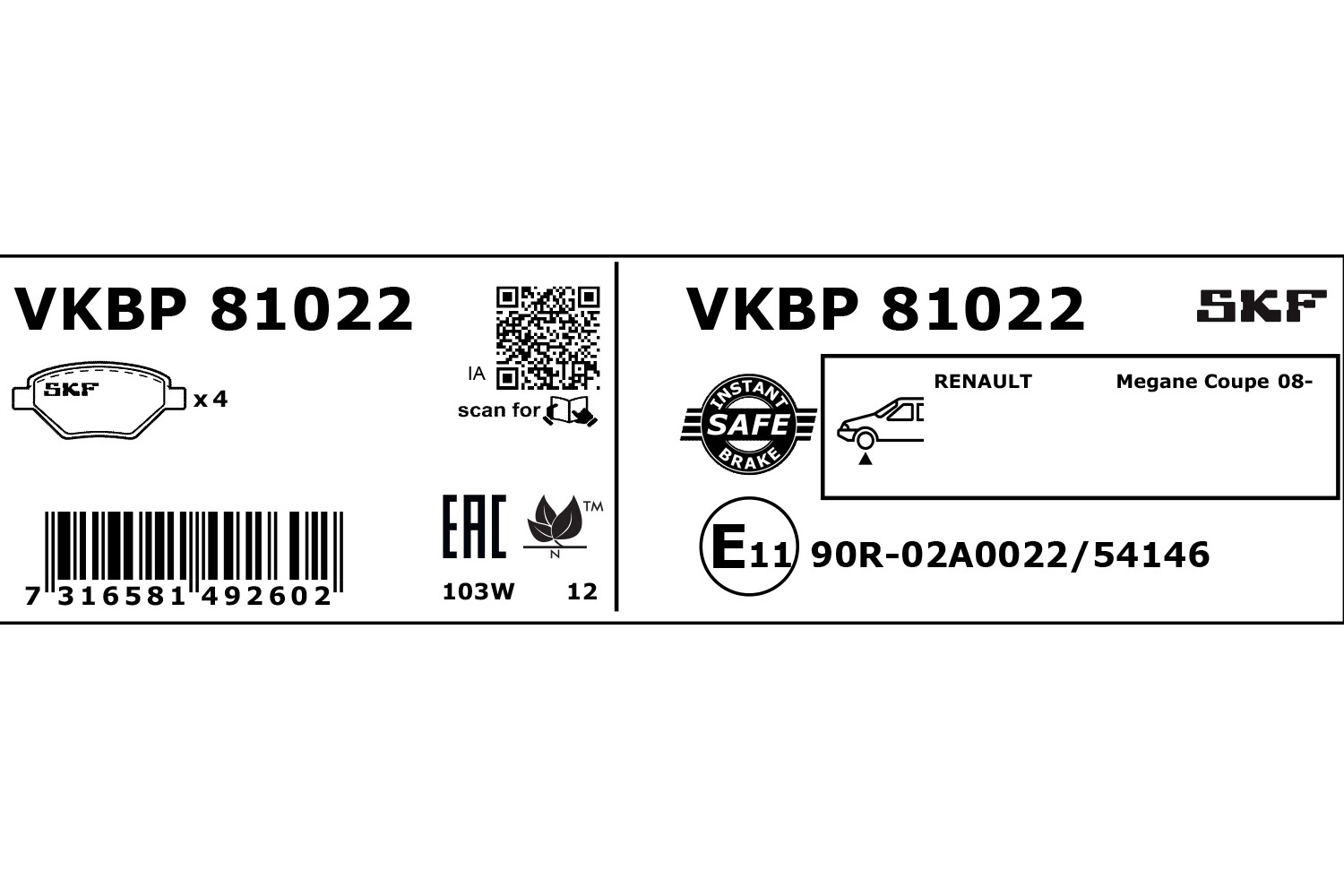Ilustracja VKBP 81022 SKF klocki hamulcowe