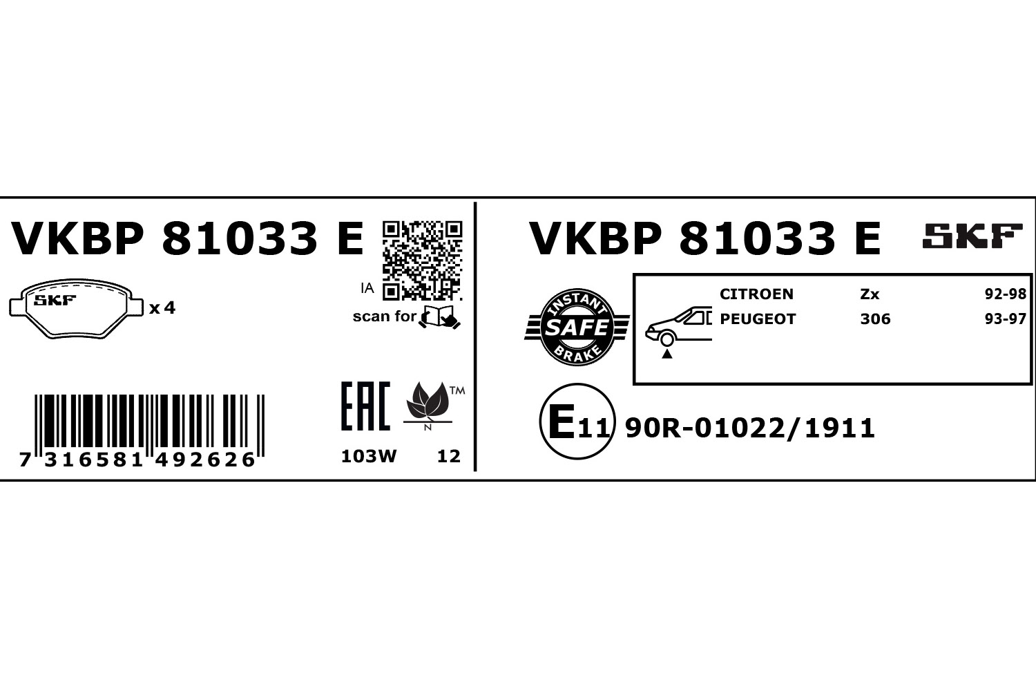 Ilustracja VKBP 81033 E SKF klocki hamulcowe