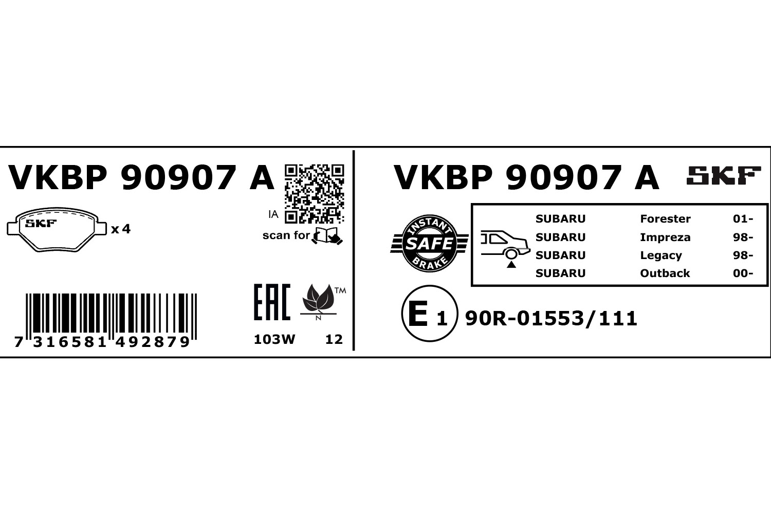 Ilustracja VKBP 90907 A SKF klocki hamulcowe