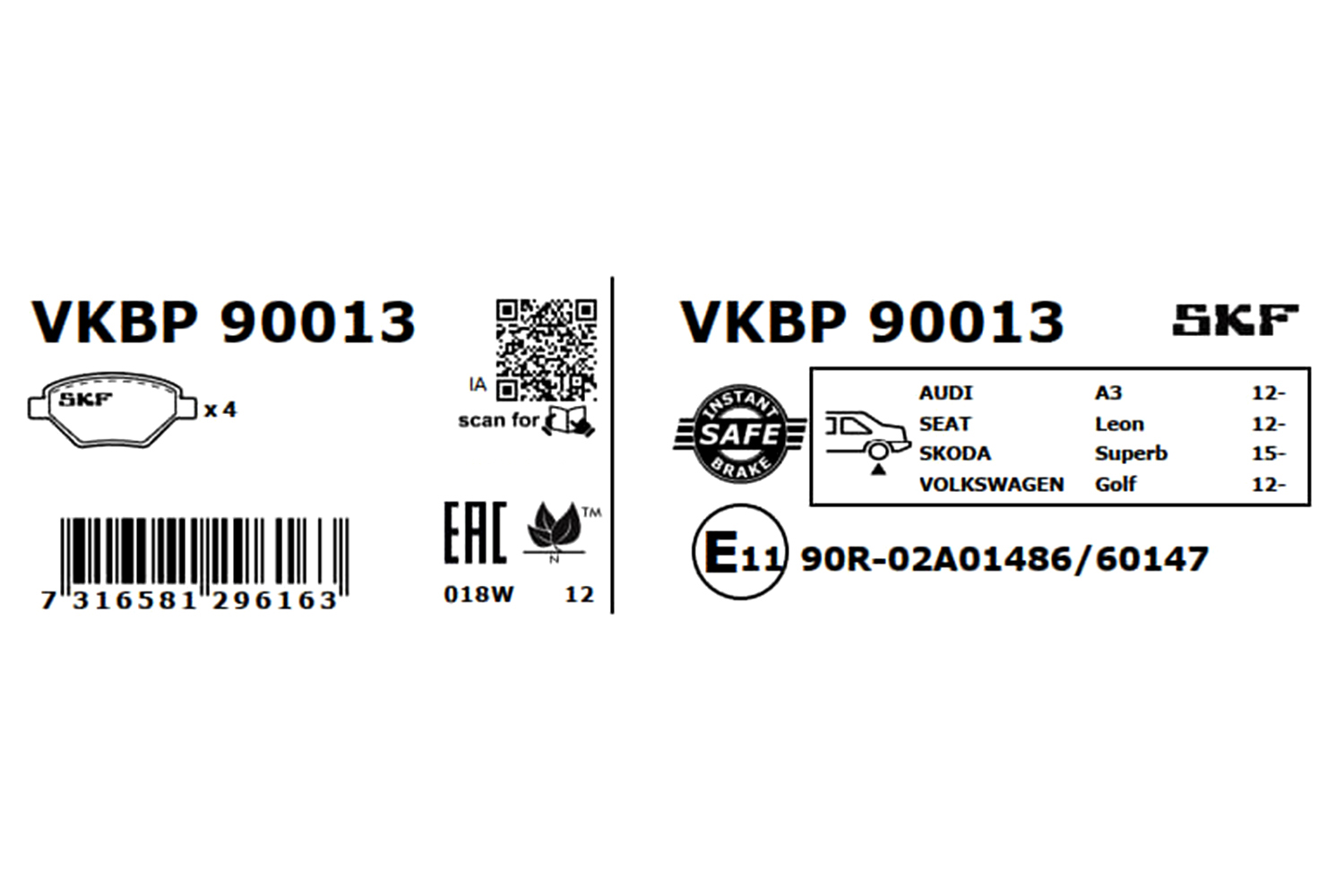 Ilustracja VKBP 90013 SKF klocki hamulcowe