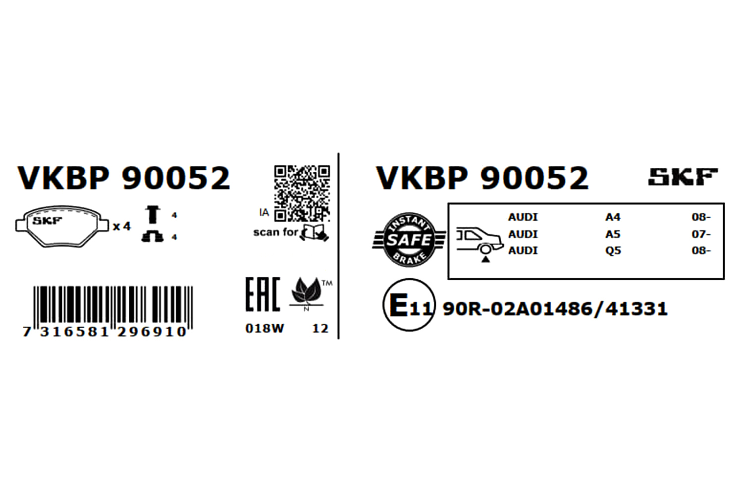 Ilustracja VKBP 90052 SKF klocki hamulcowe