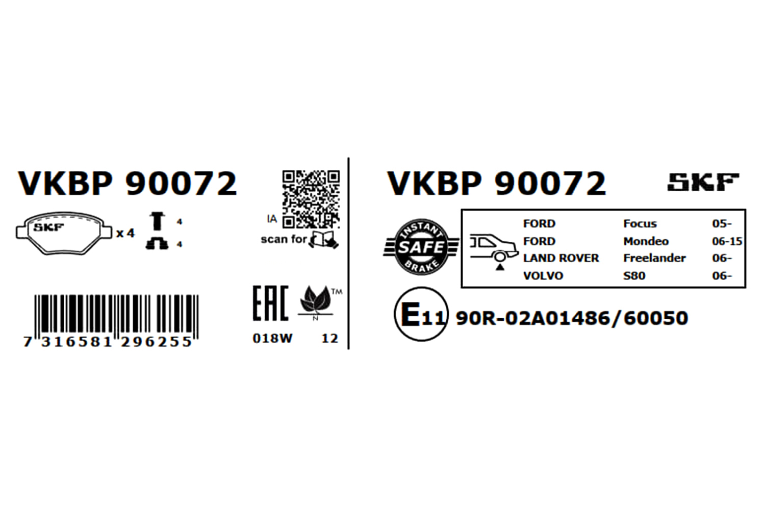 Ilustracja VKBP 90072 SKF klocki hamulcowe