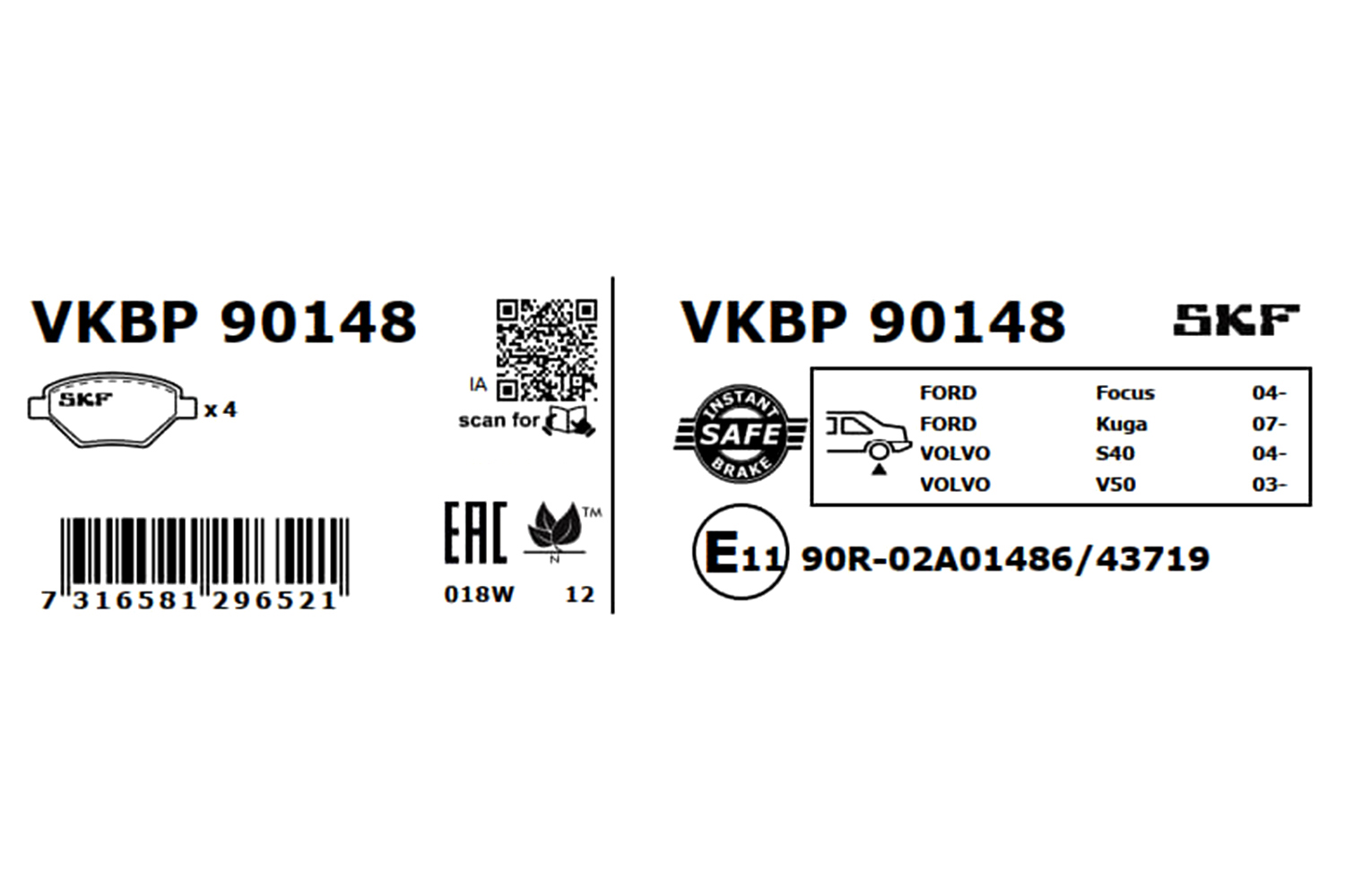 Ilustracja VKBP 90148 SKF klocki hamulcowe