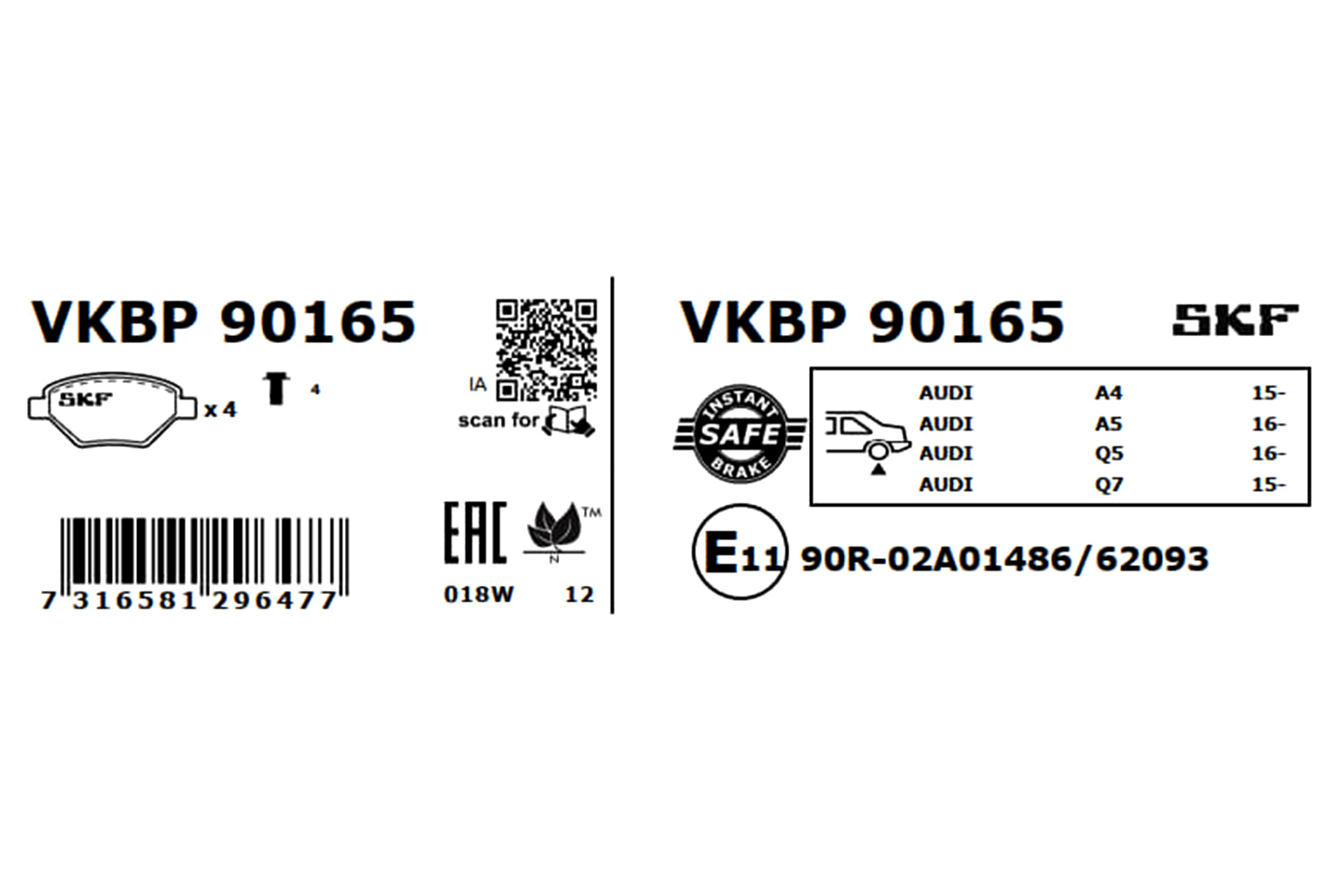 Ilustracja VKBP 90165 SKF klocki hamulcowe