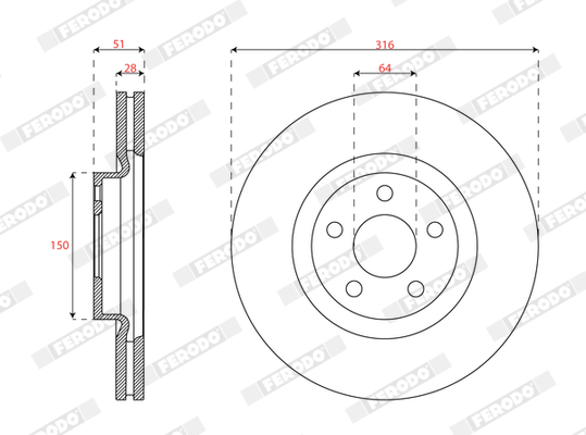 Ilustracja DDF3058C FERODO tarcza hamulcowa