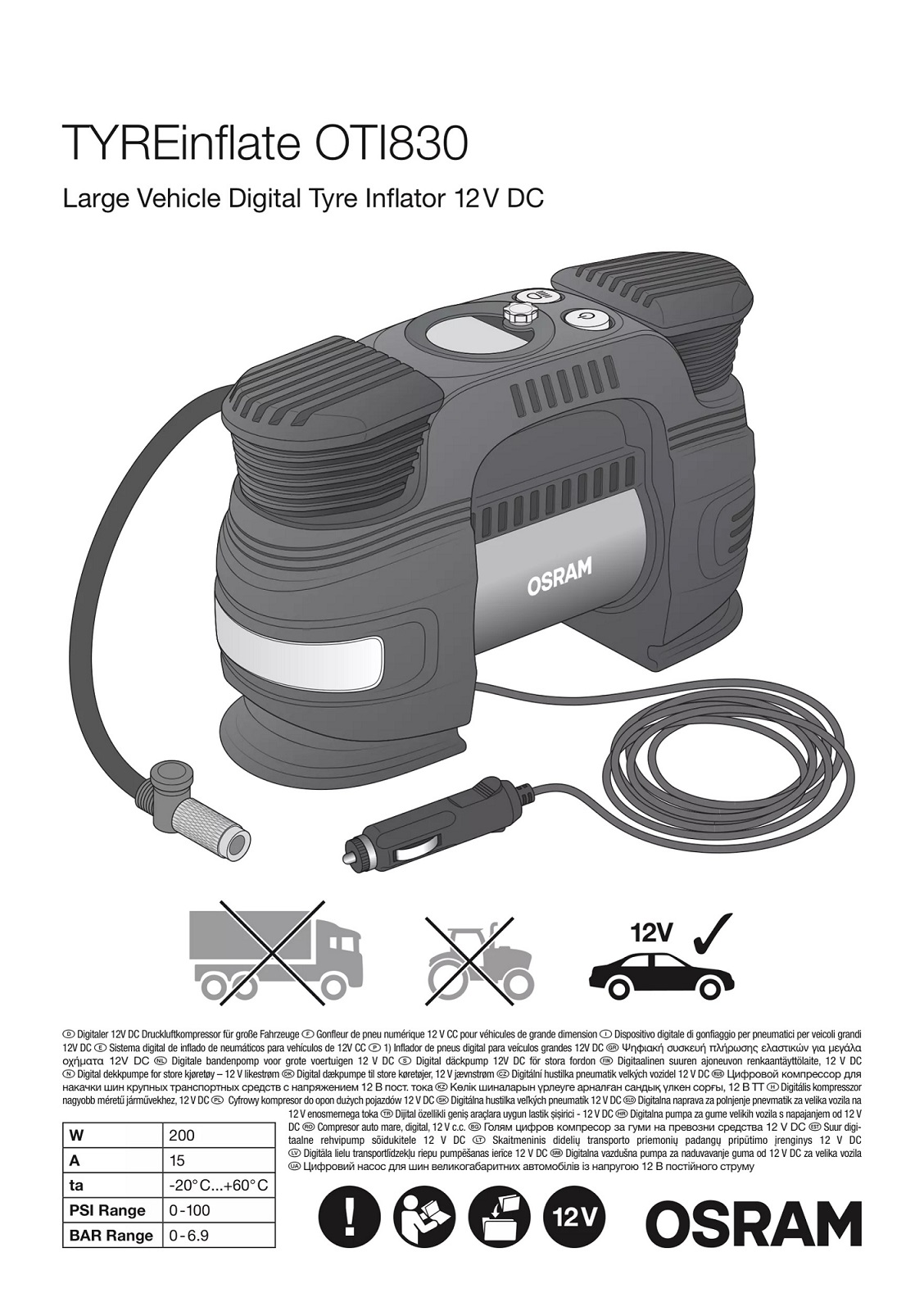 Ilustracja OTI2130 AMS-OSRAM urządzenie do pomiaru ciśnienia w kole i pompownia powietrza