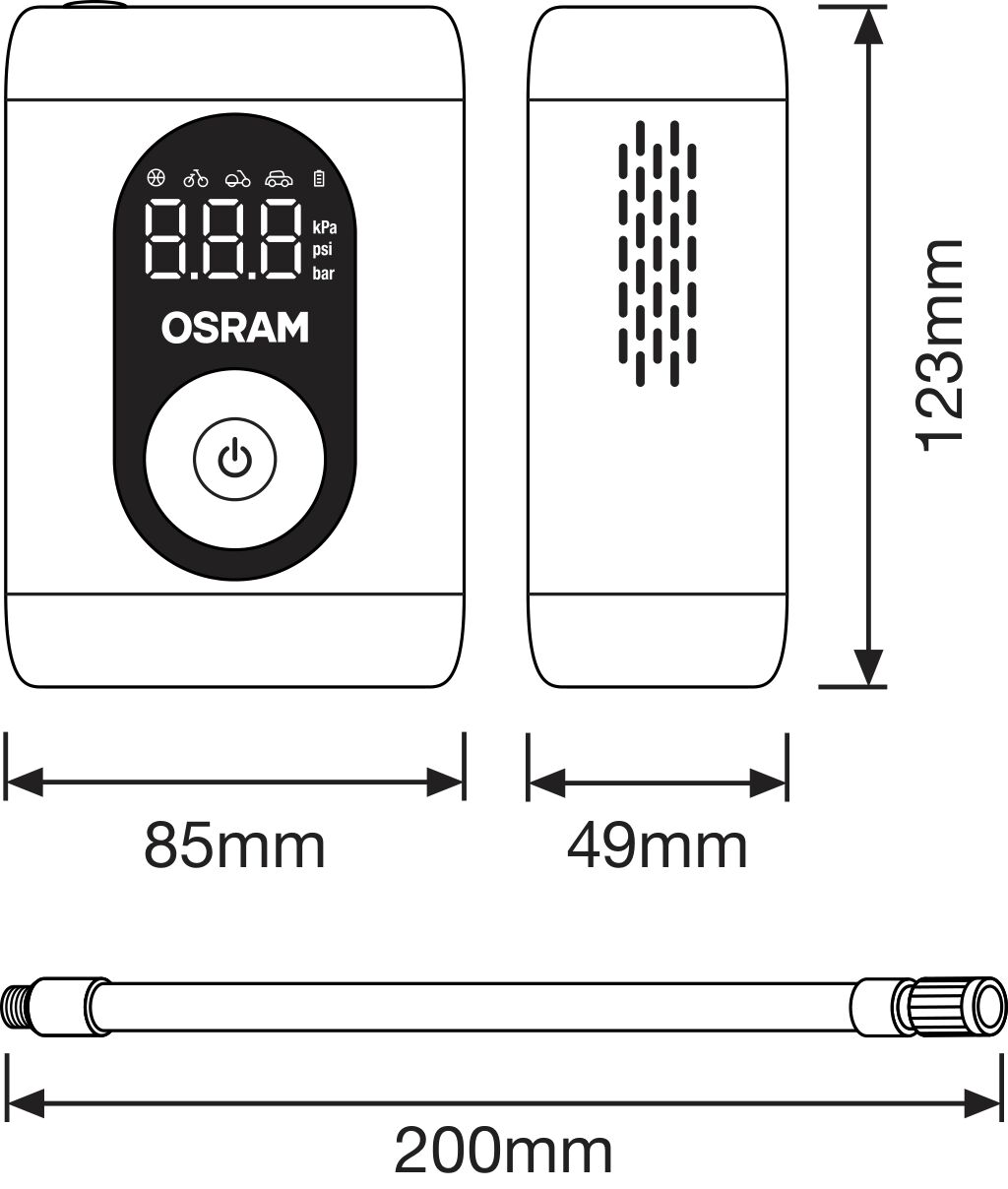 Ilustracja OTIR1600ESN AMS-OSRAM urządzenie do pomiaru ciśnienia w kole i pompownia powietrza