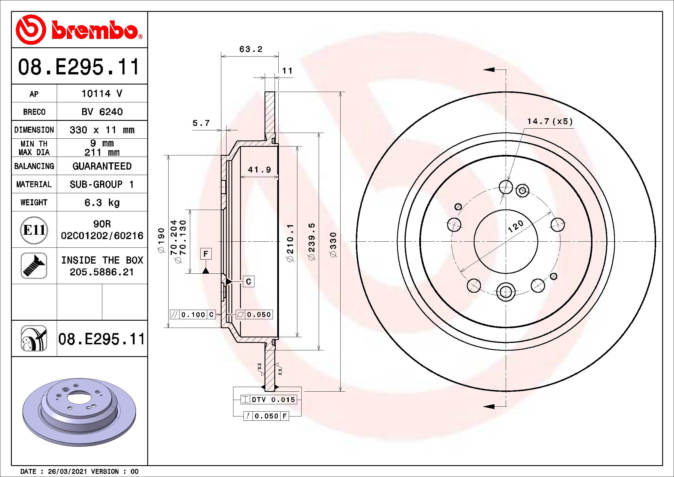 Ilustracja 08.E295.11 BREMBO tarcza hamulcowa