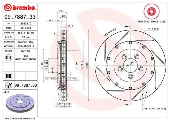 Ilustracja 09.7887.33 BREMBO tarcza hamulcowa