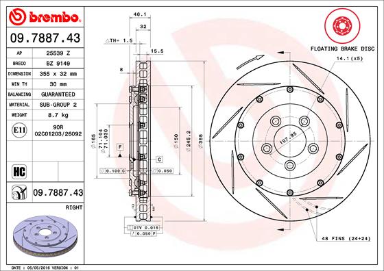 Ilustracja 09.7887.43 BREMBO tarcza hamulcowa