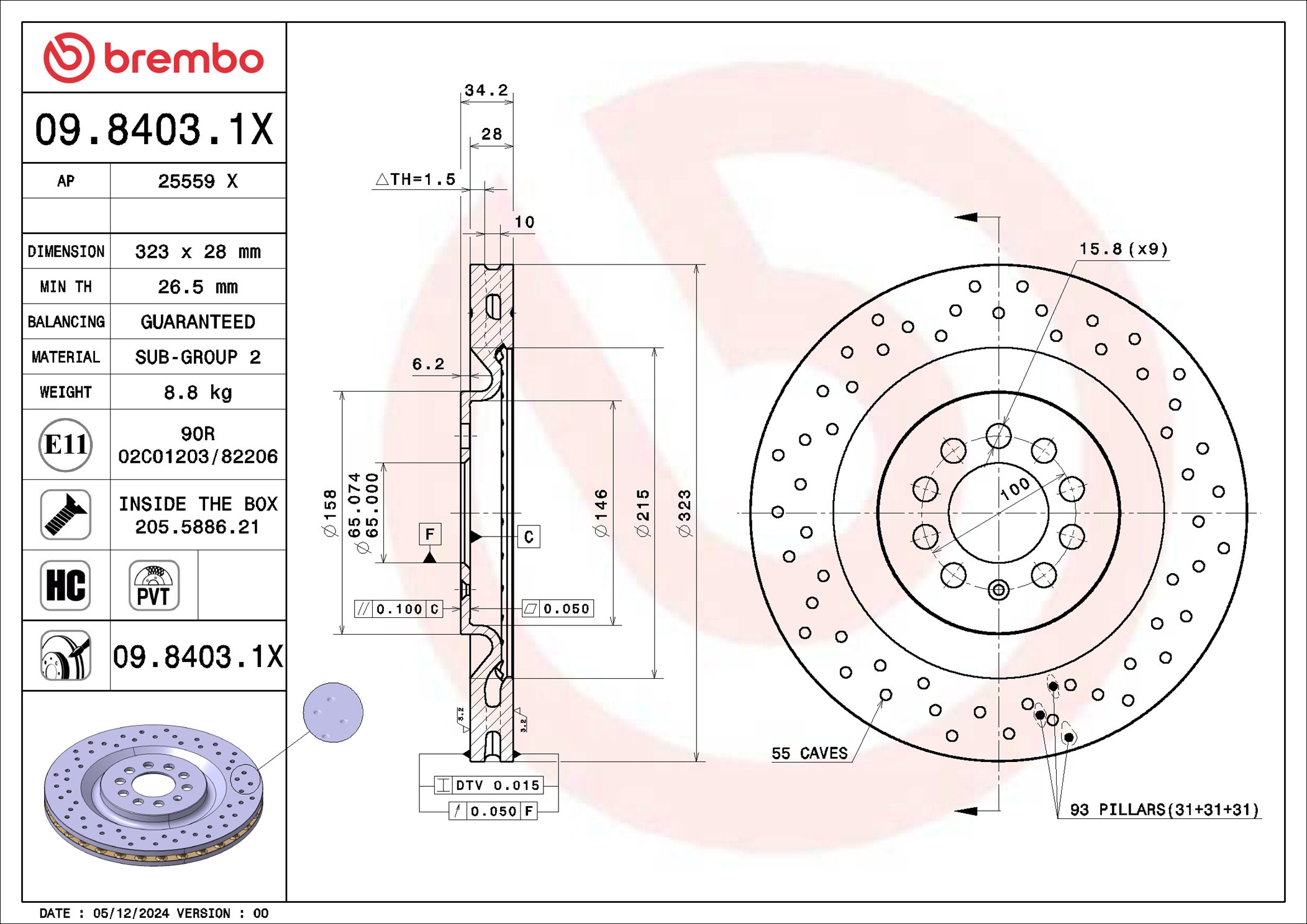 Ilustracja 09.8403.1X BREMBO tarcza hamulcowa