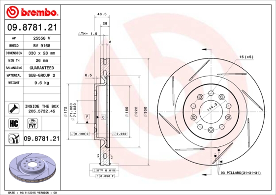 Ilustracja 09.8781.21 BREMBO tarcza hamulcowa