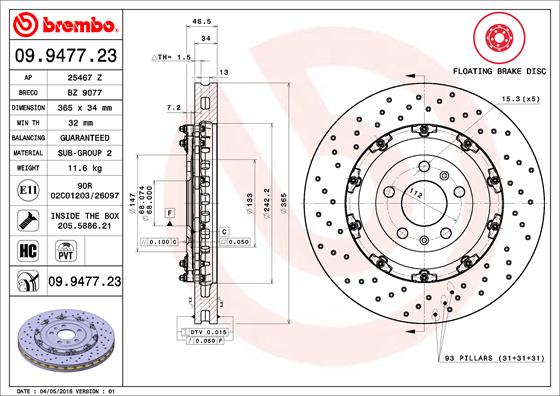 Ilustracja 09.9477.23 BREMBO tarcza hamulcowa