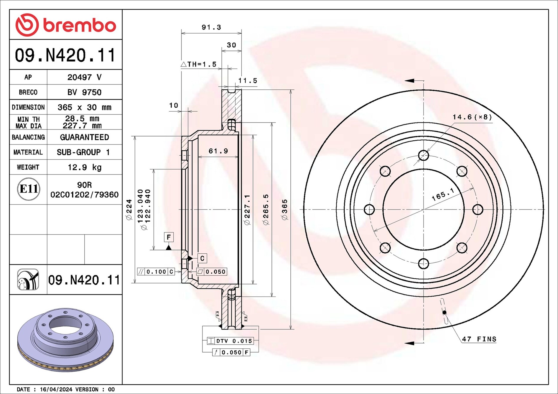 Ilustracja 09.N420.11 BREMBO tarcza hamulcowa