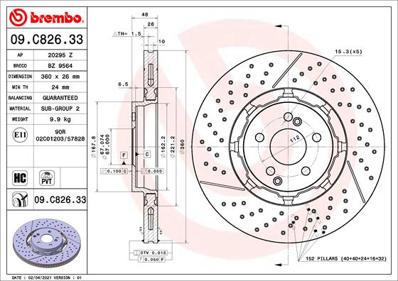 Ilustracja 09.C826.33 BREMBO tarcza hamulcowa
