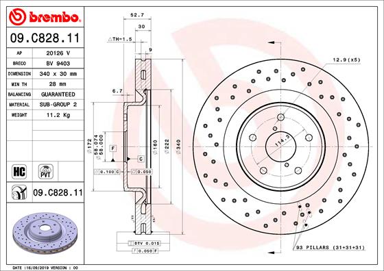 Ilustracja 09.C828.11 BREMBO tarcza hamulcowa