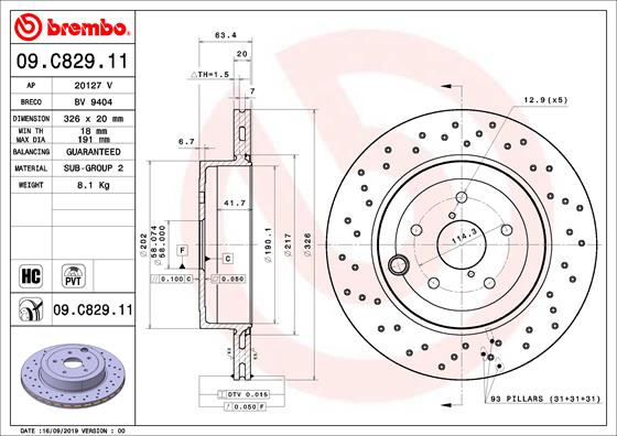 Ilustracja 09.C829.11 BREMBO tarcza hamulcowa