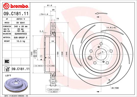 Ilustracja 09.C181.11 BREMBO tarcza hamulcowa