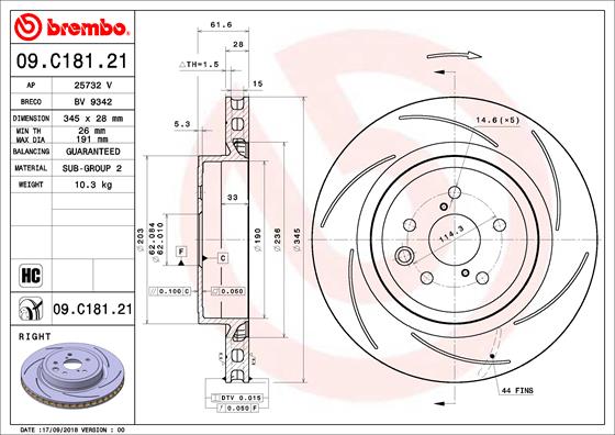 Ilustracja 09.C181.21 BREMBO tarcza hamulcowa