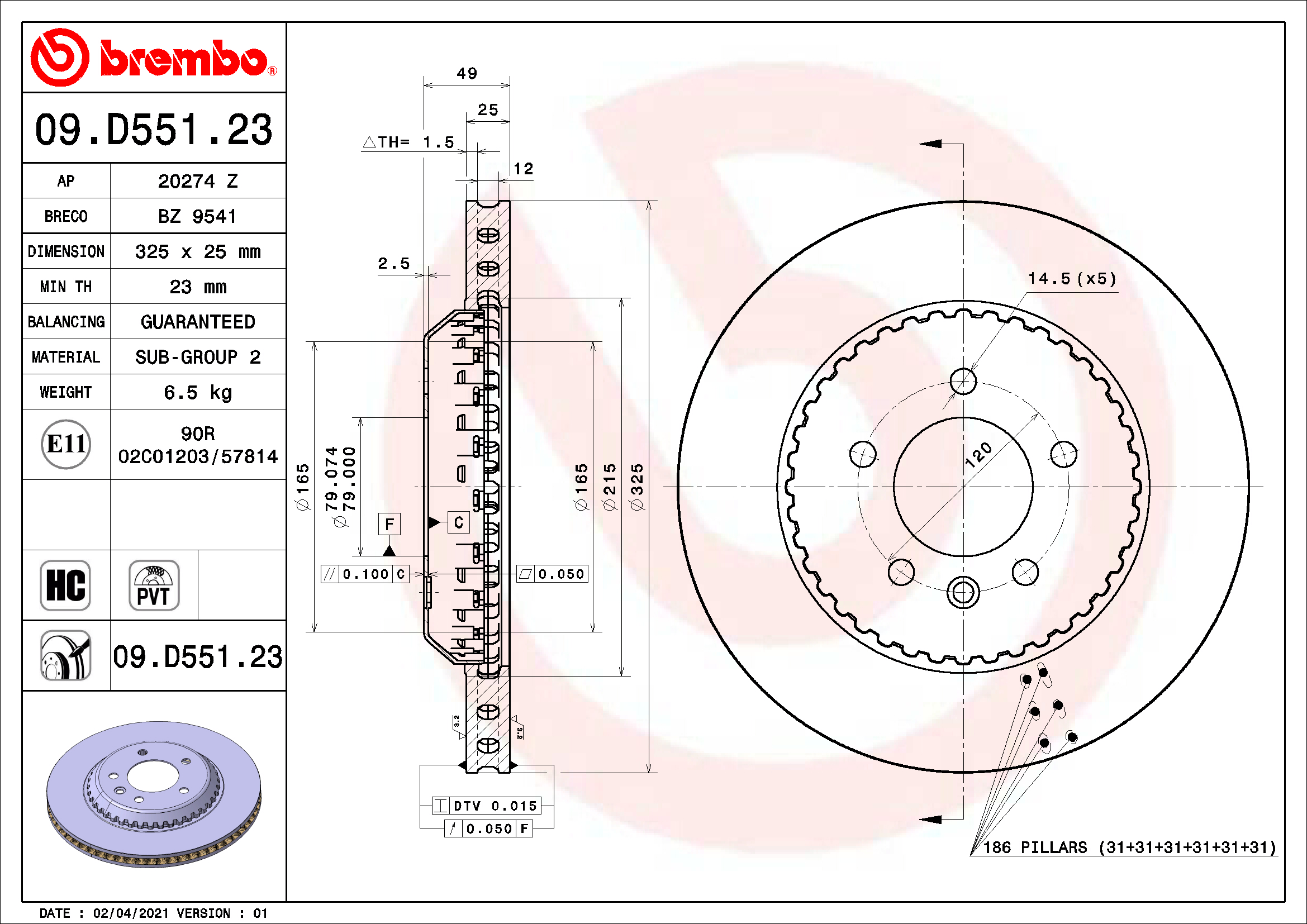 Ilustracja 09.D551.23 BREMBO tarcza hamulcowa