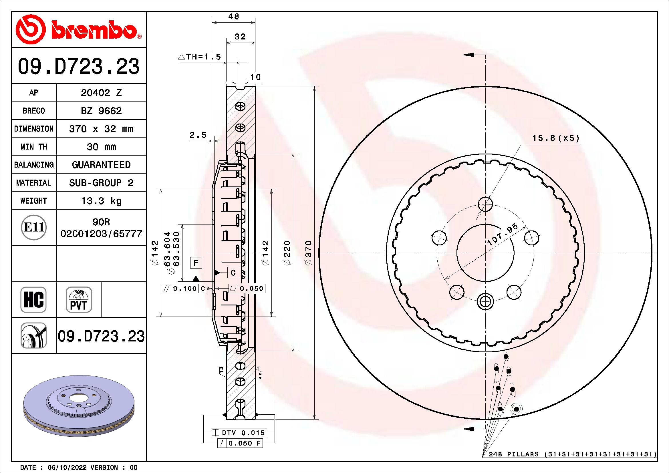 Ilustracja 09.D723.23 BREMBO tarcza hamulcowa