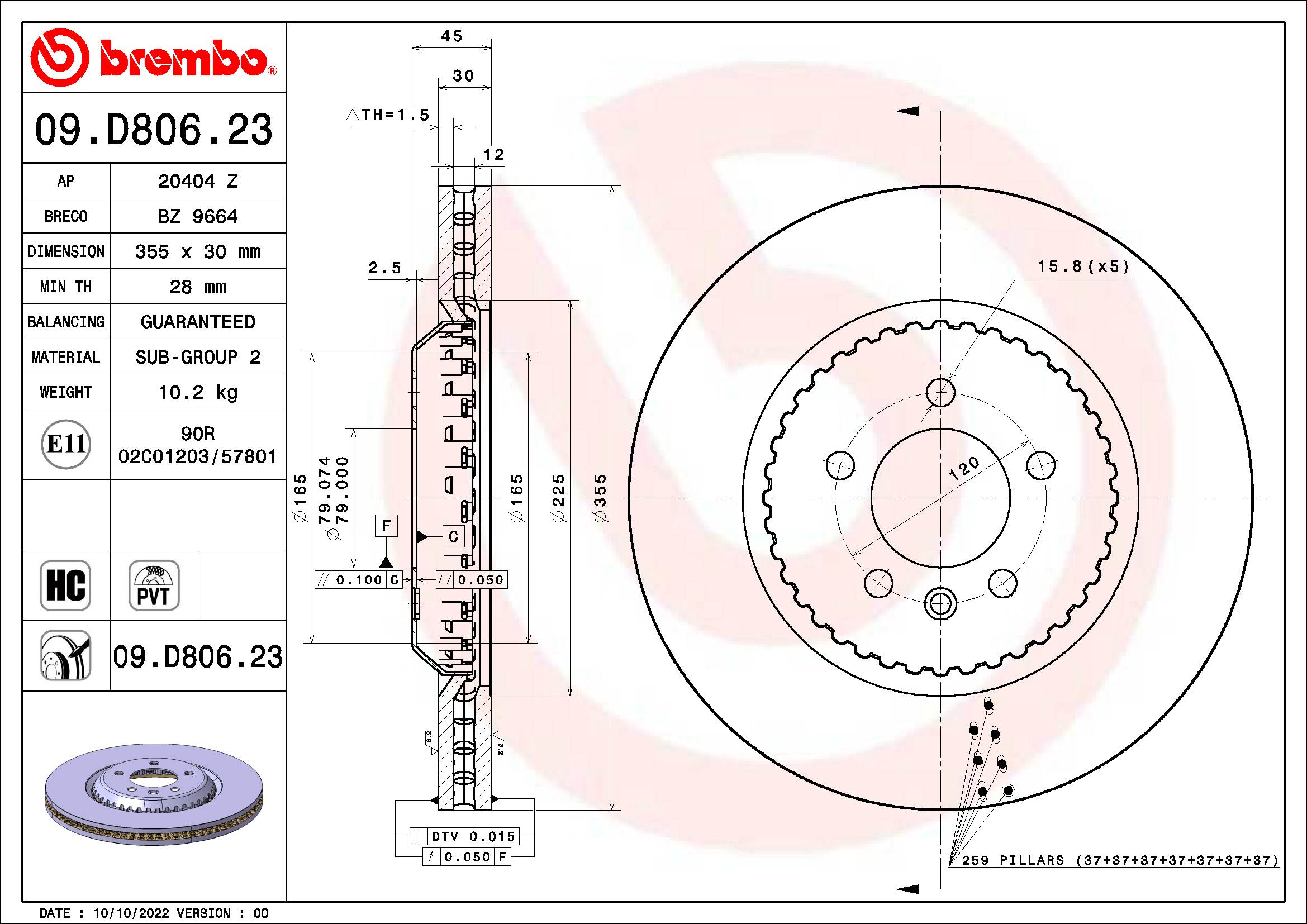 Ilustracja 09.D806.23 BREMBO tarcza hamulcowa