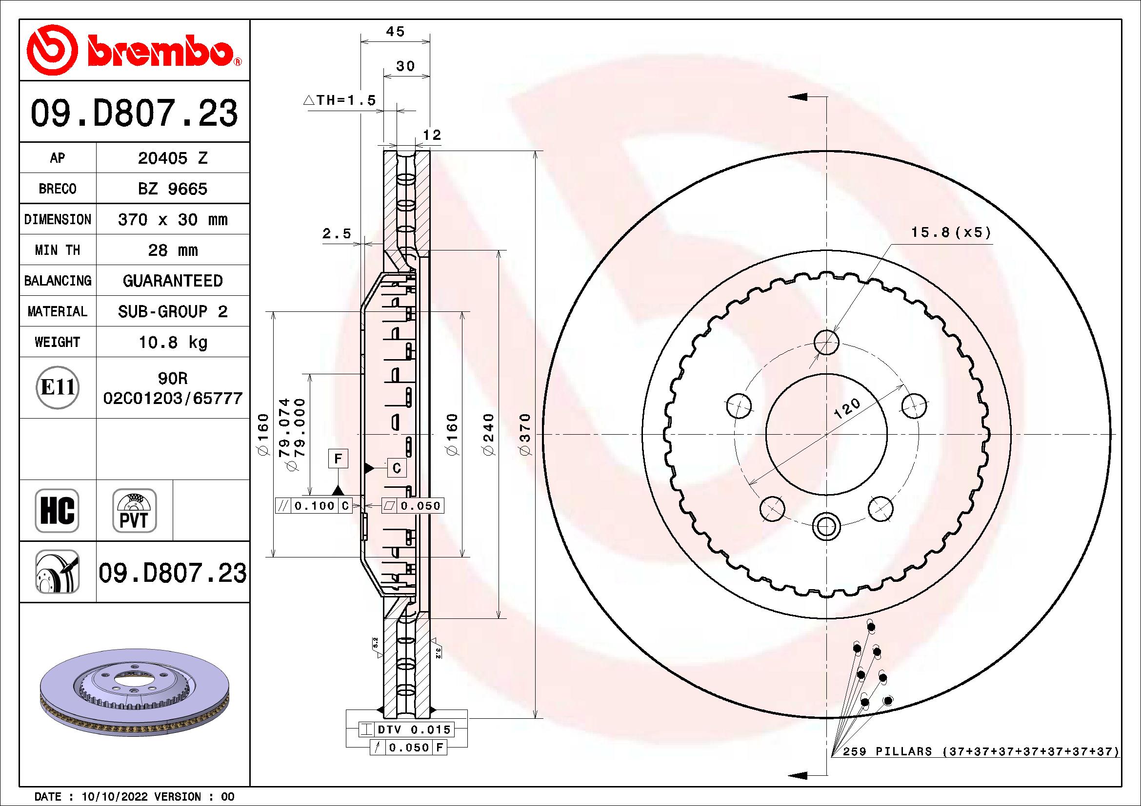 Ilustracja 09.D807.23 BREMBO tarcza hamulcowa