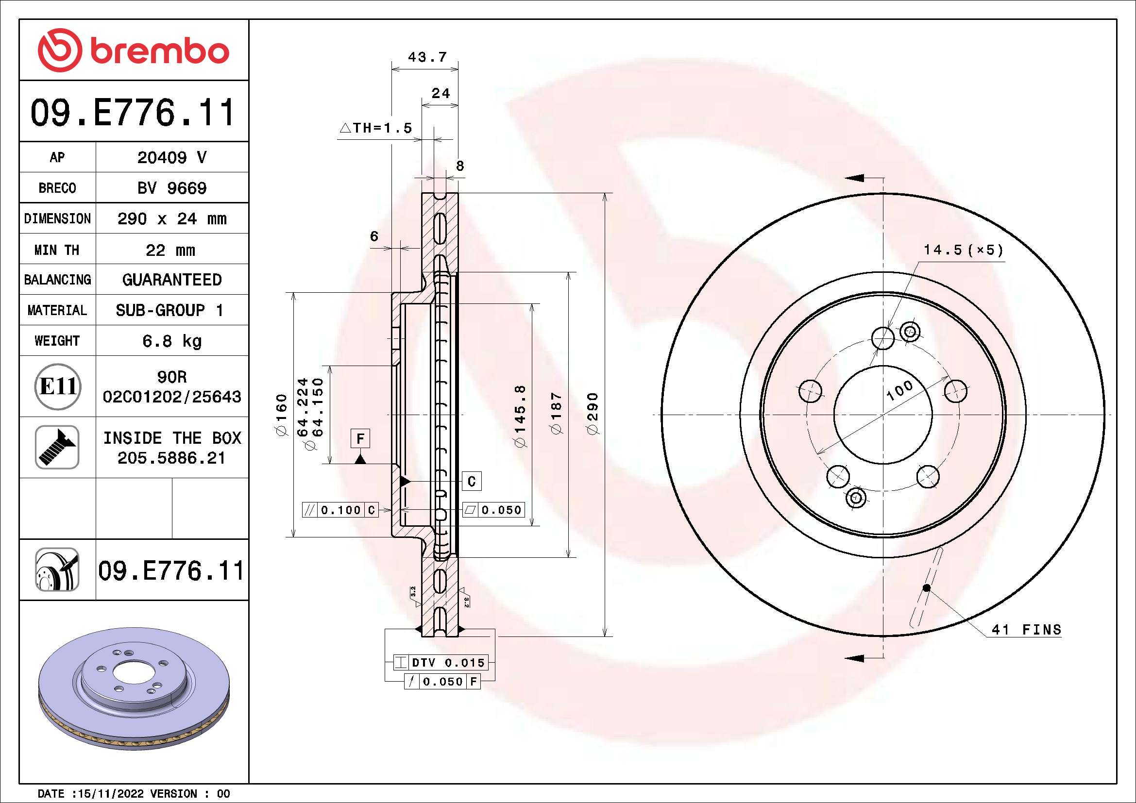 Ilustracja 09.E776.11 BREMBO tarcza hamulcowa