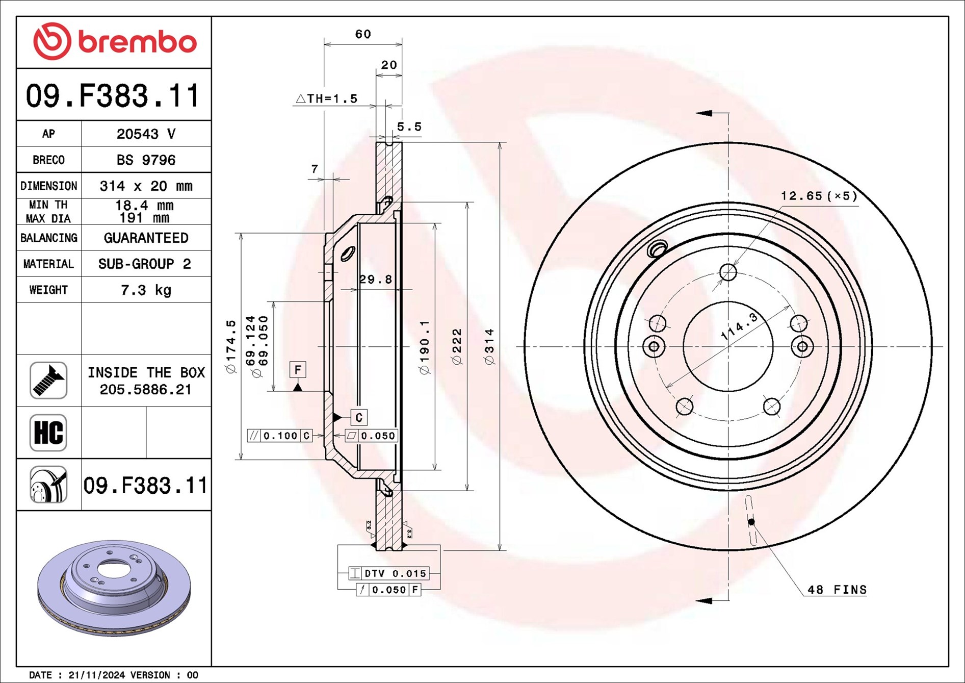 Ilustracja 09.F383.11 BREMBO tarcza hamulcowa