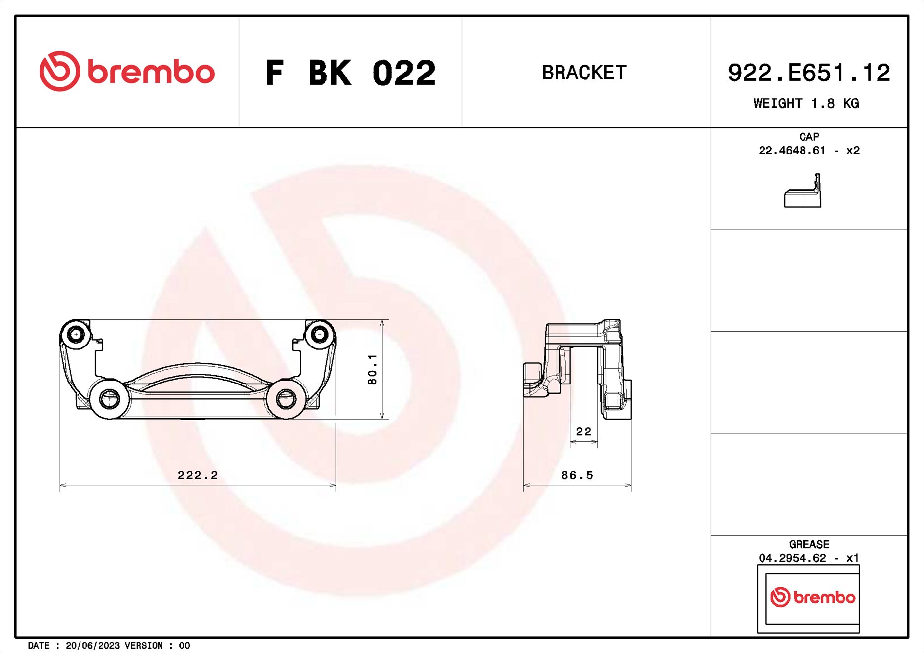Ilustracja F BK 022 BREMBO mocowanie zacisku hamulca - zestaw