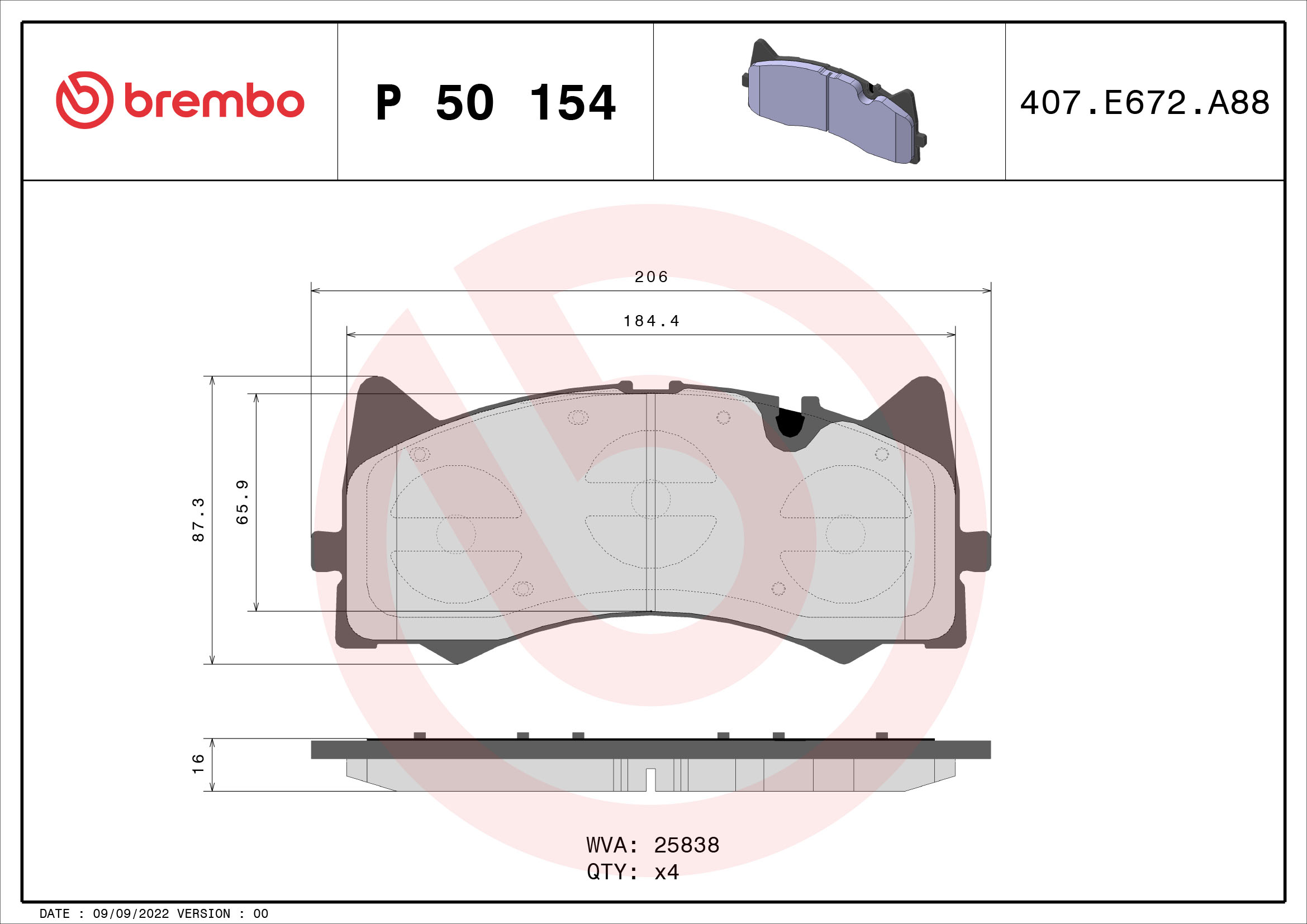 Ilustracja P 50 154 BREMBO klocki hamulcowe