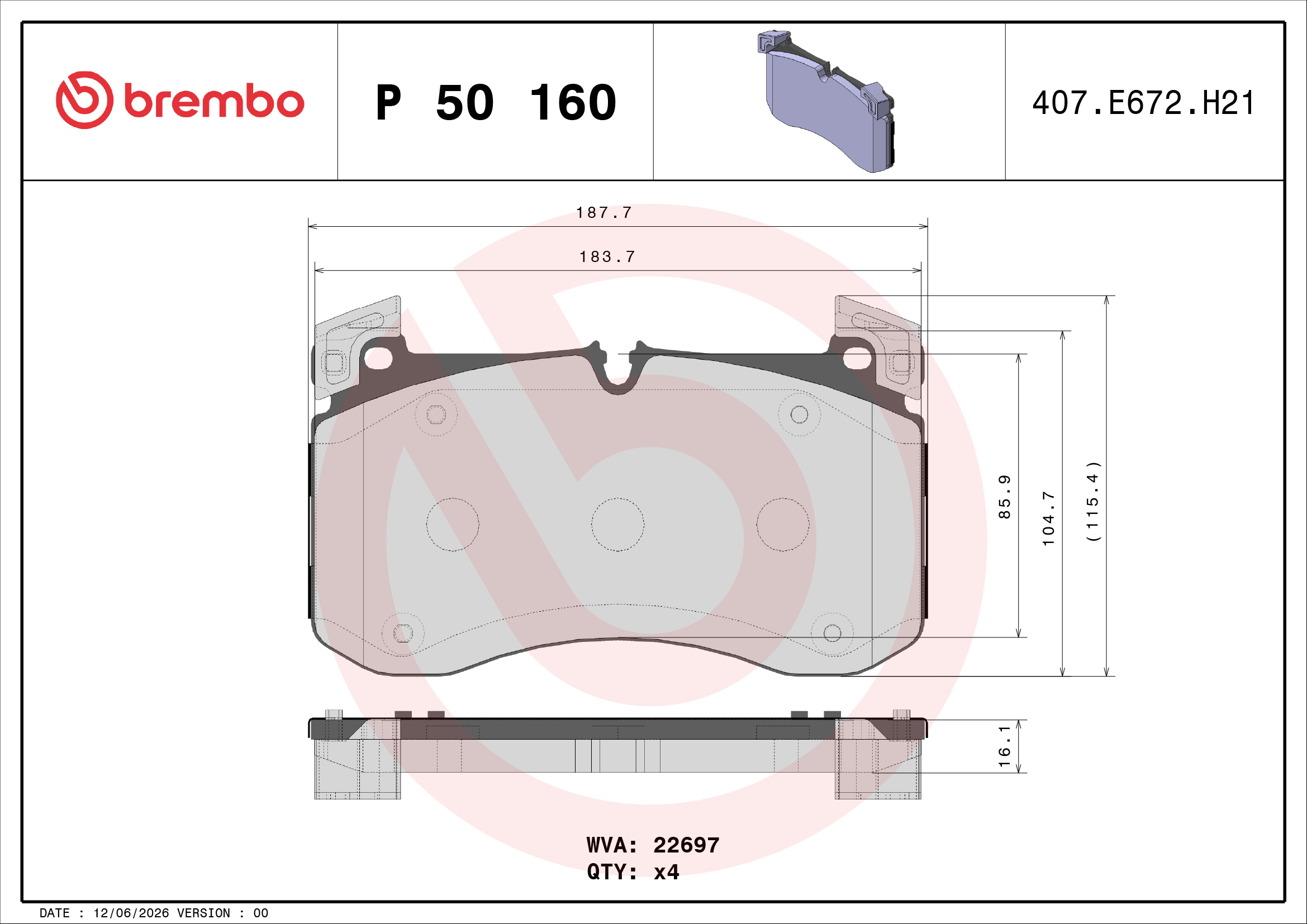 Ilustracja P 50 160 BREMBO klocki hamulcowe