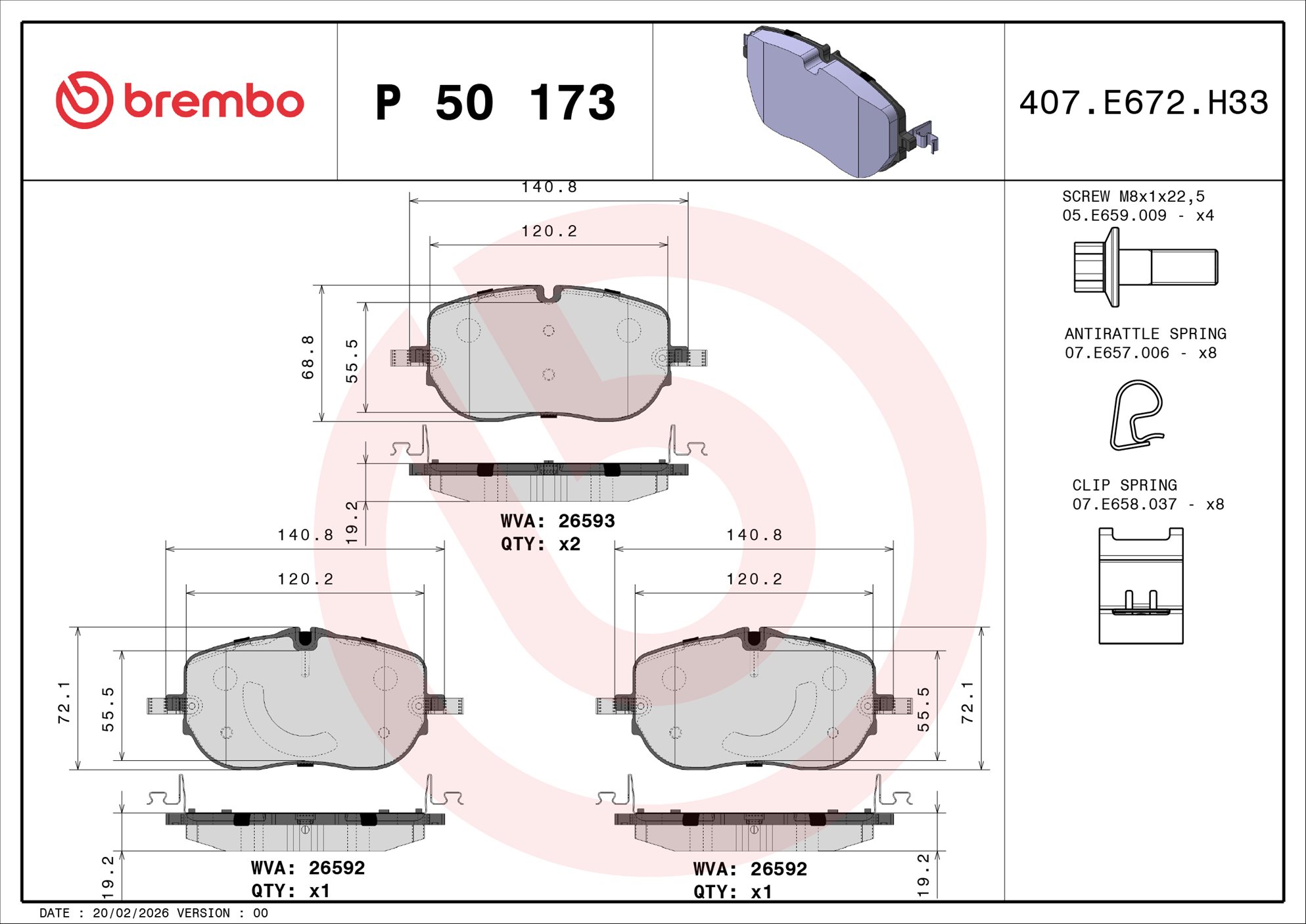 Ilustracja P 50 173 BREMBO klocki hamulcowe