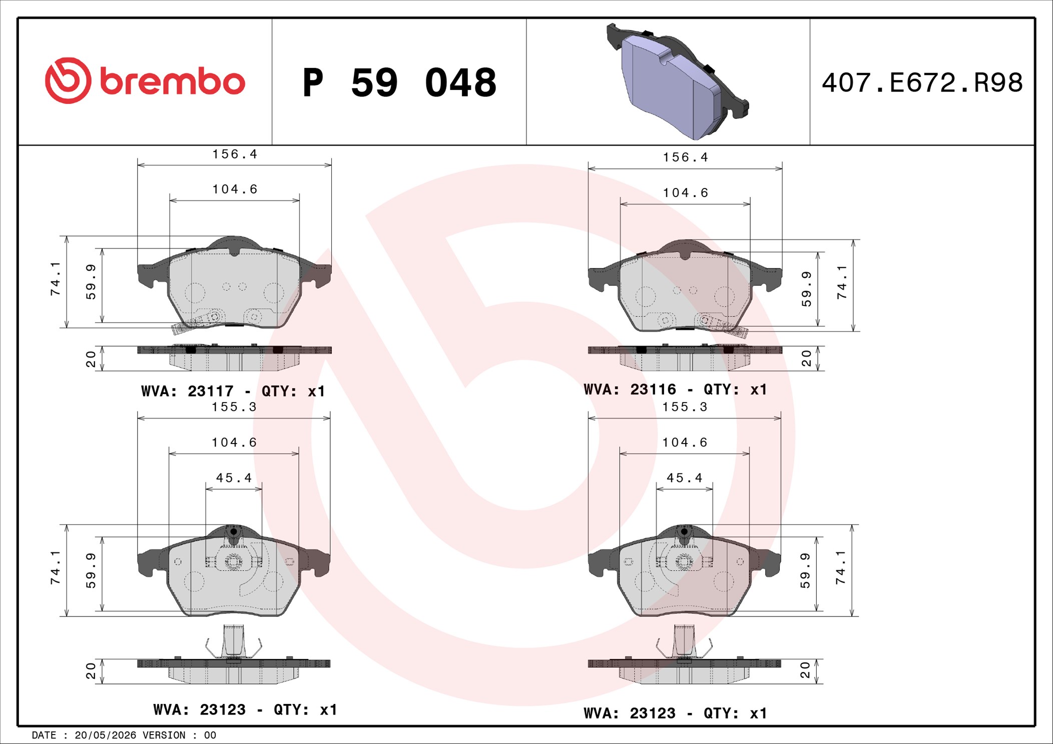 Ilustracja P 59 048 BREMBO klocki hamulcowe