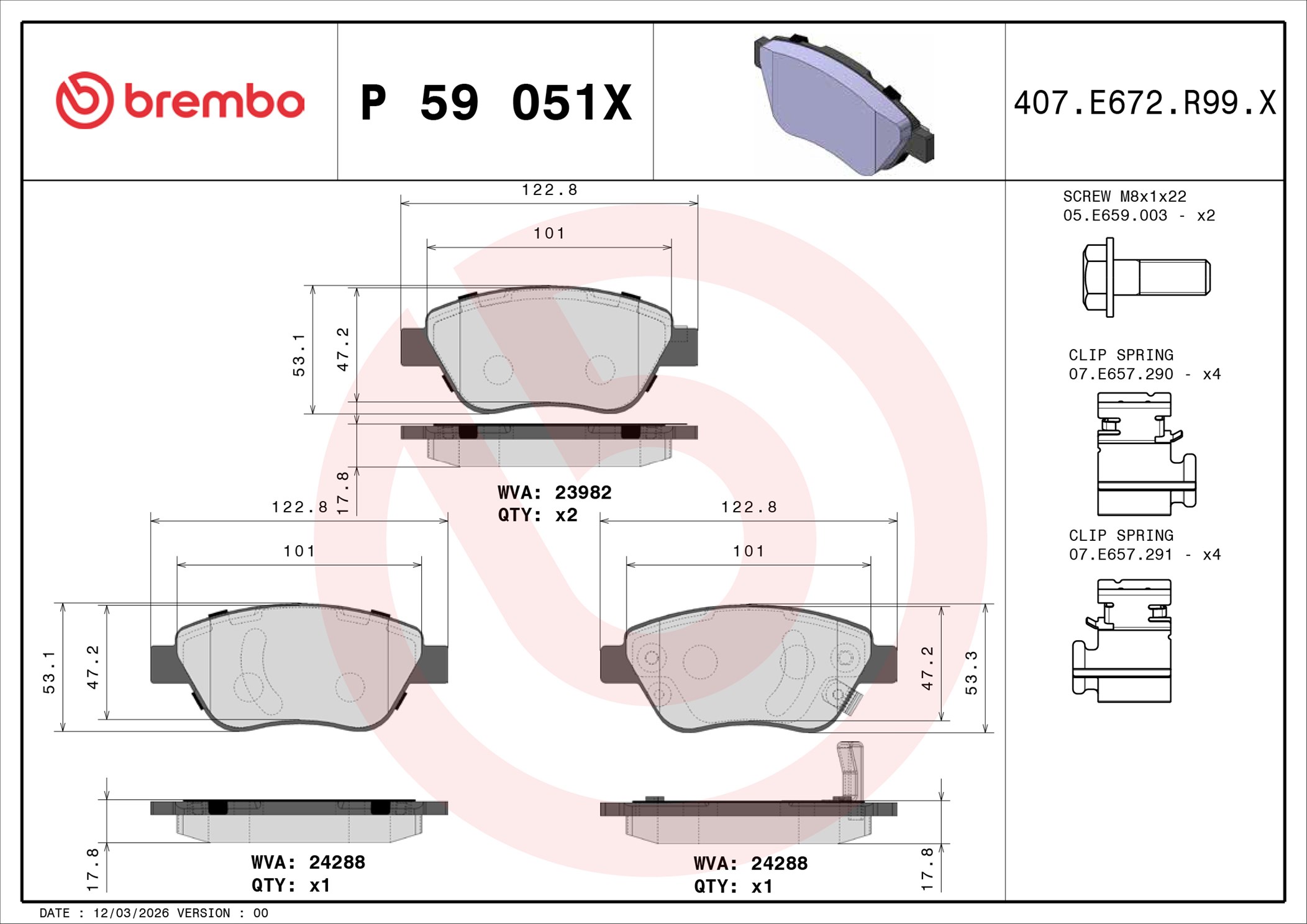 Ilustracja P 59 051X BREMBO klocki hamulcowe