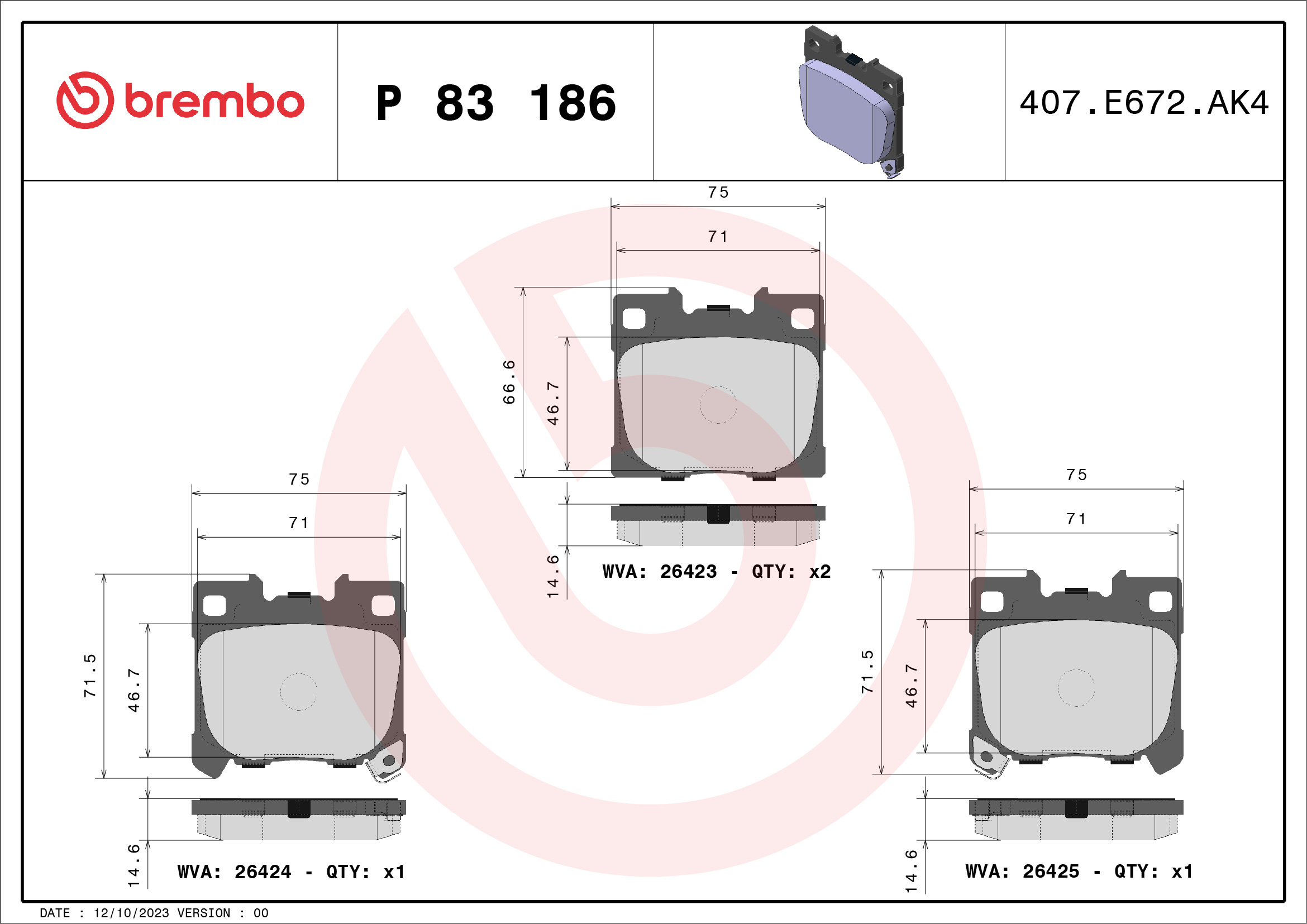 Ilustracja P 83 186 BREMBO klocki hamulcowe