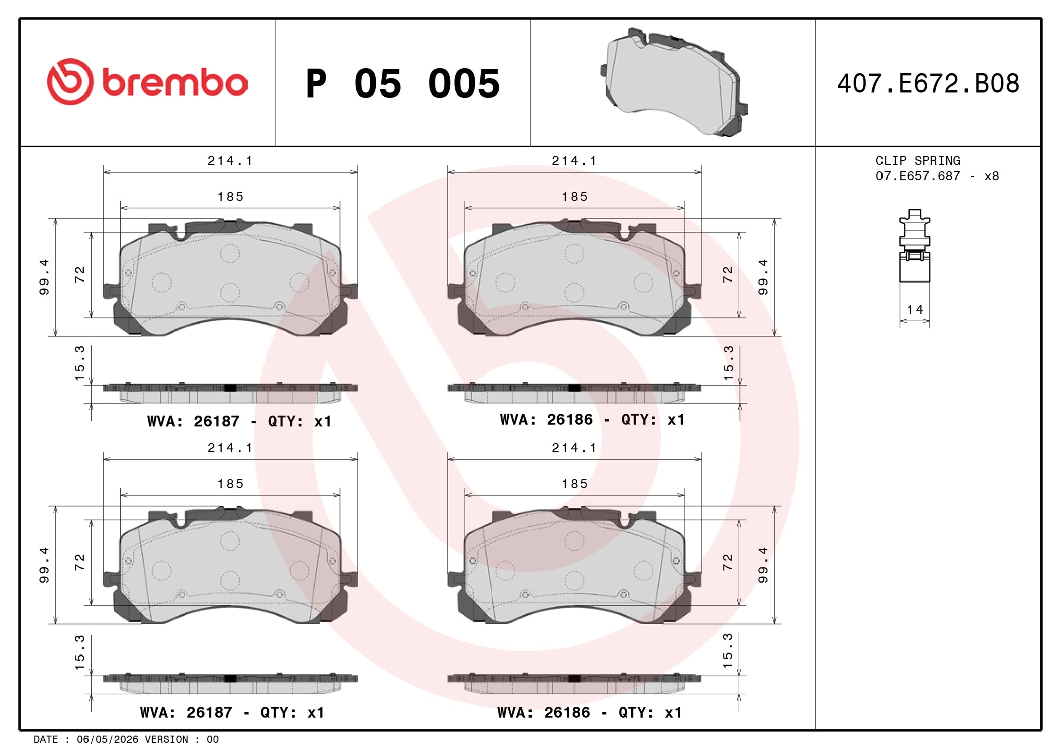 Ilustracja P 05 005 BREMBO klocki hamulcowe