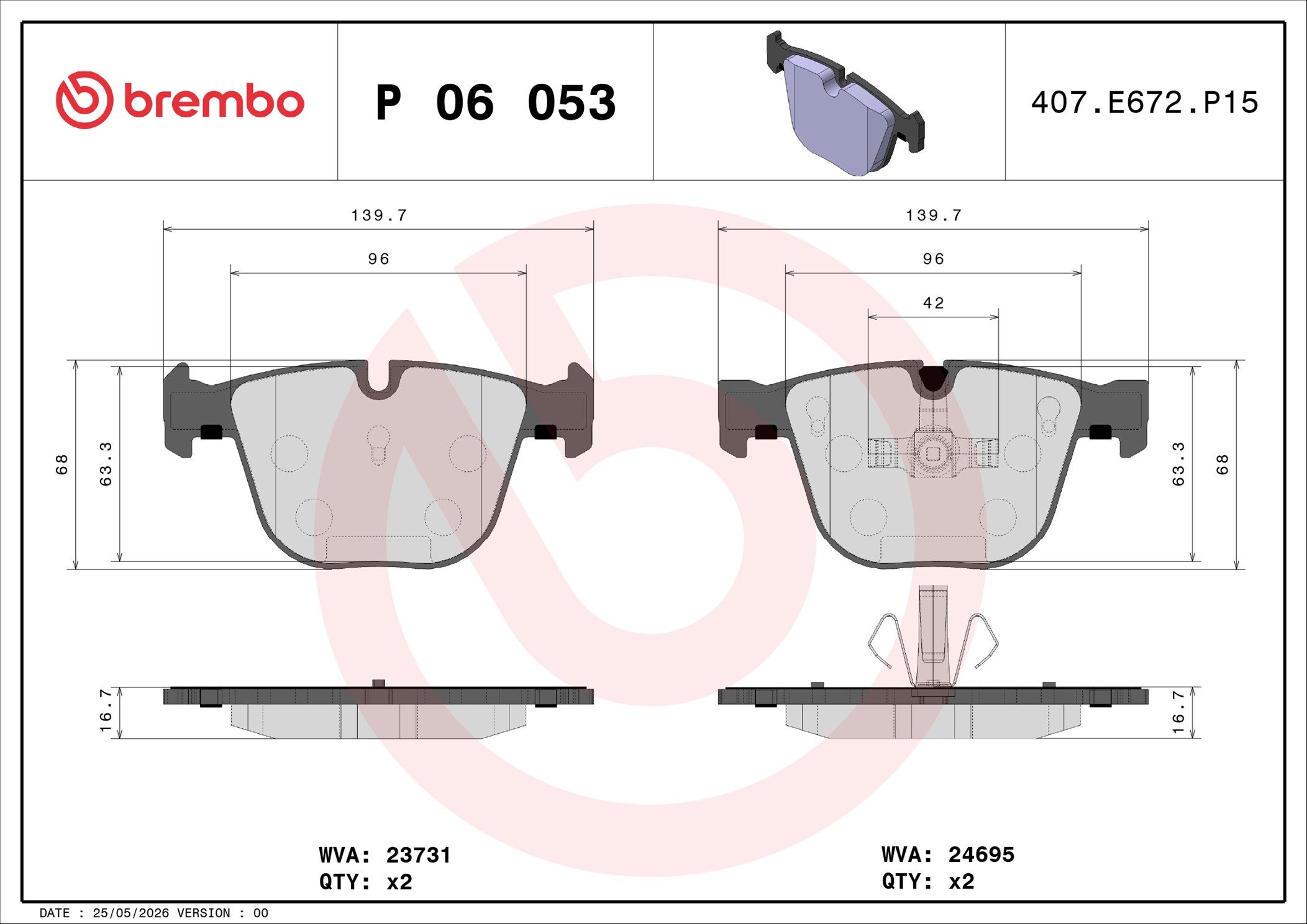 Ilustracja P 06 053 BREMBO klocki hamulcowe