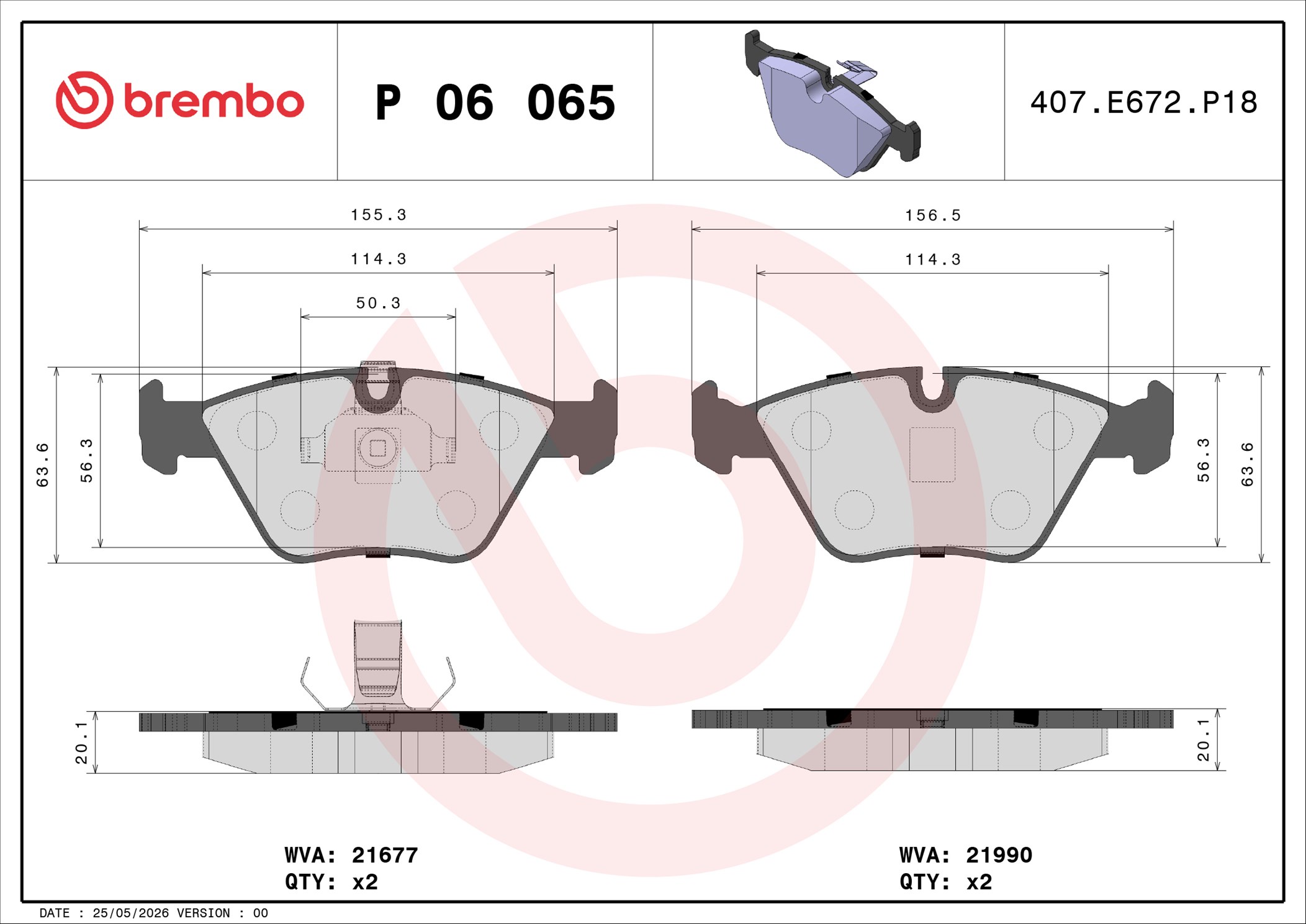 Ilustracja P 06 065 BREMBO klocki hamulcowe