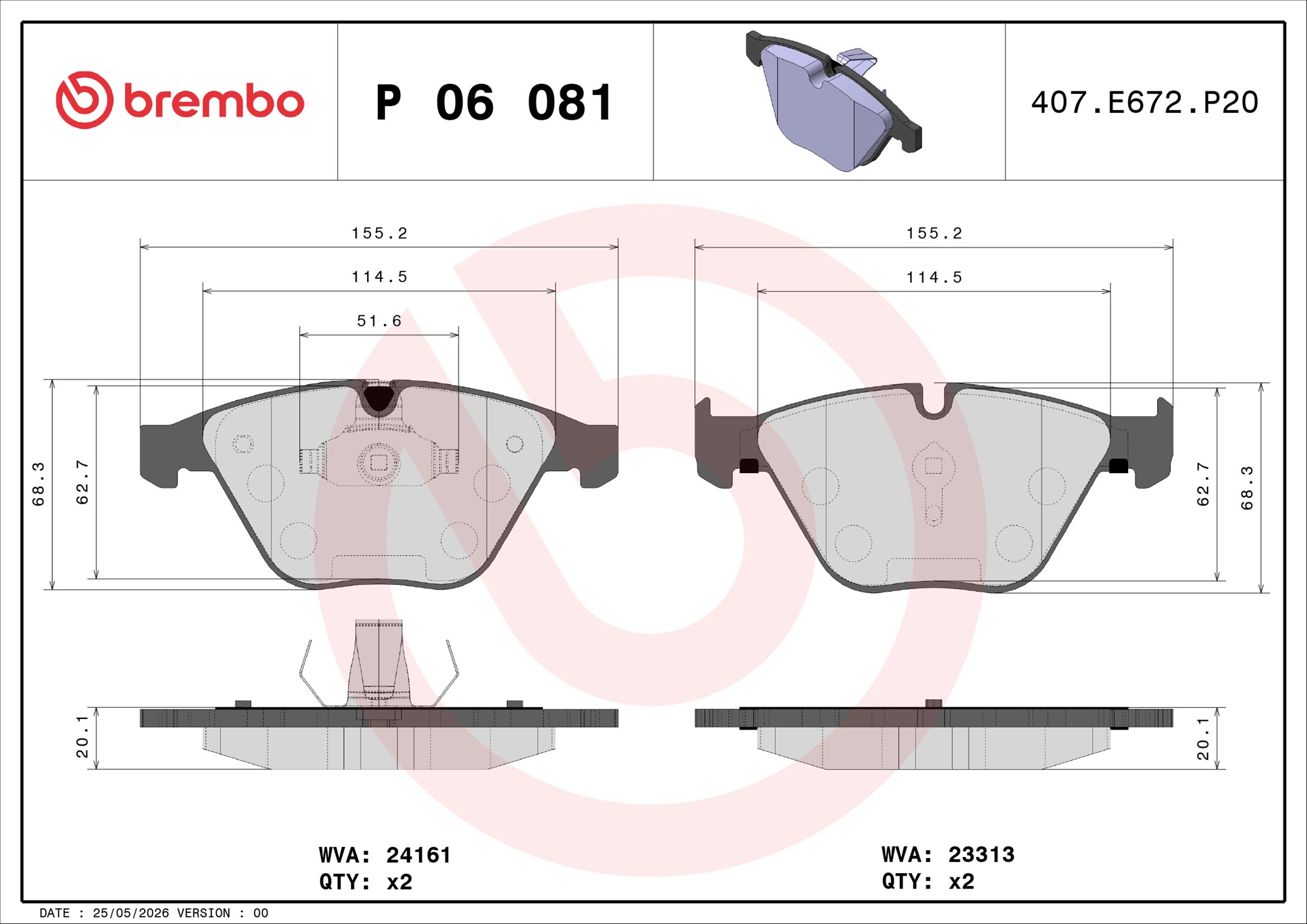 Ilustracja P 06 081 BREMBO klocki hamulcowe